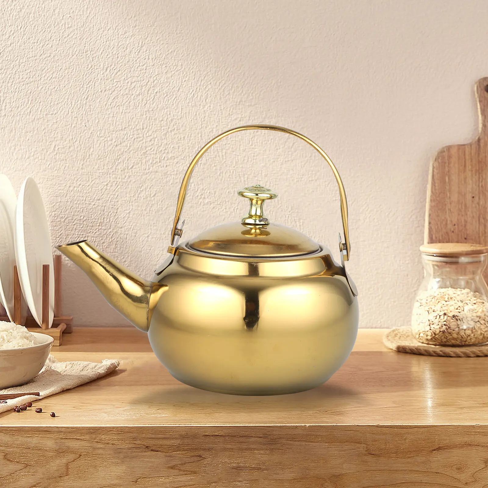 Golden Stainless Steel Insulated Handle Wide Spout Kettle With Filter Leak Proof Net Whistling Water Heater For Cooker Kitchen