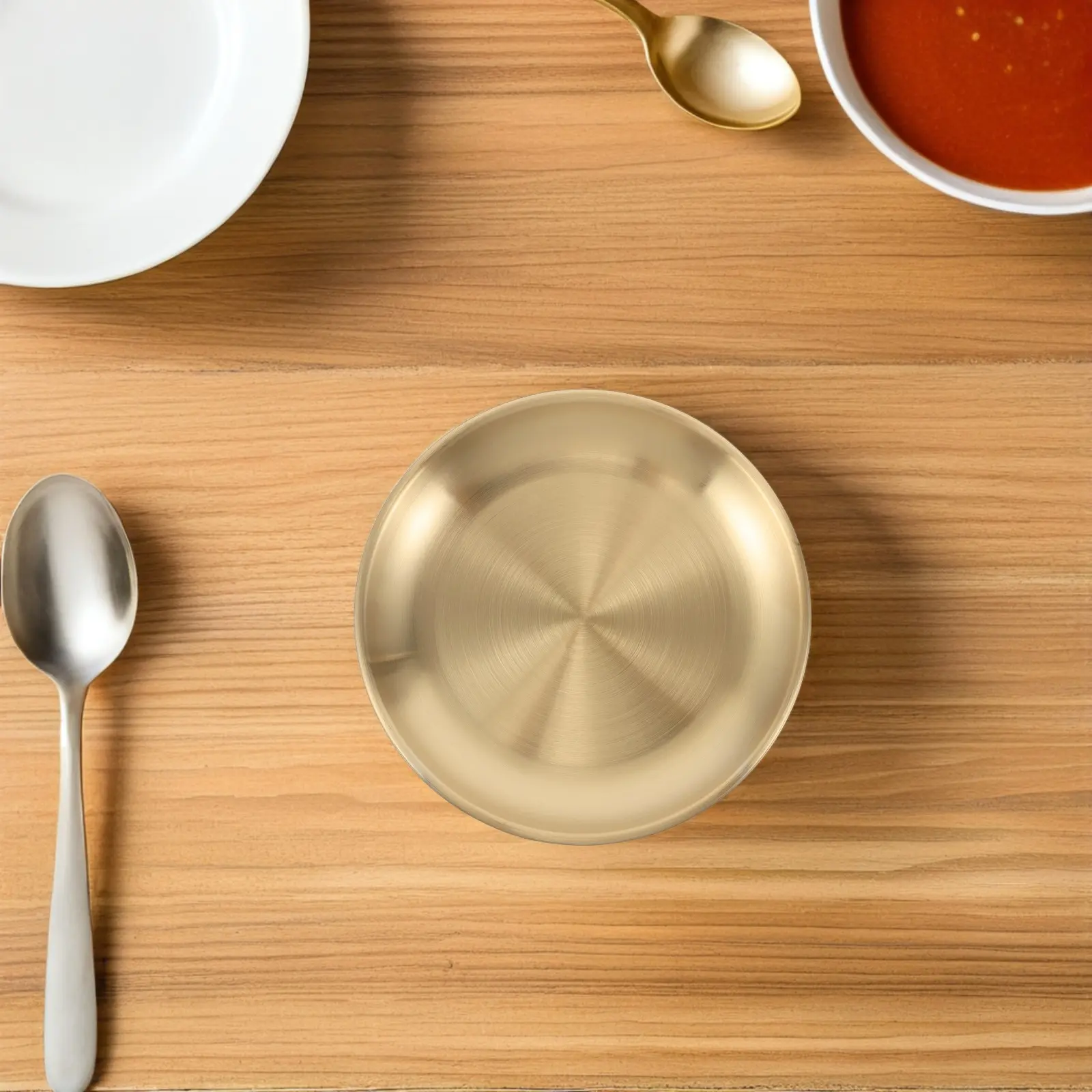 Stainless Steel Barbecue Pan Round Dessert Dish Snack Plate Salad Serving Platter
