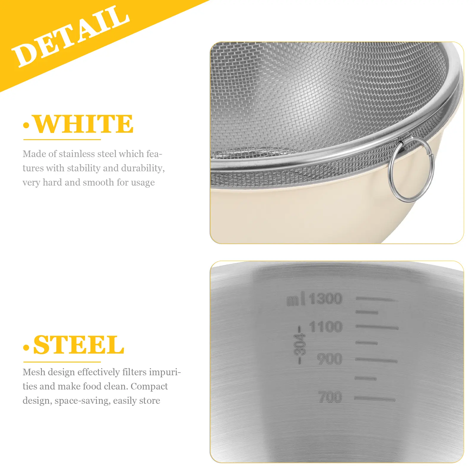 1 set Stainless Steel Basin 19CM White 18CM Mesh Strainer Kitchen Sink Drain Basket Rice Washer Drainer Fine Net Vegetable Fruit