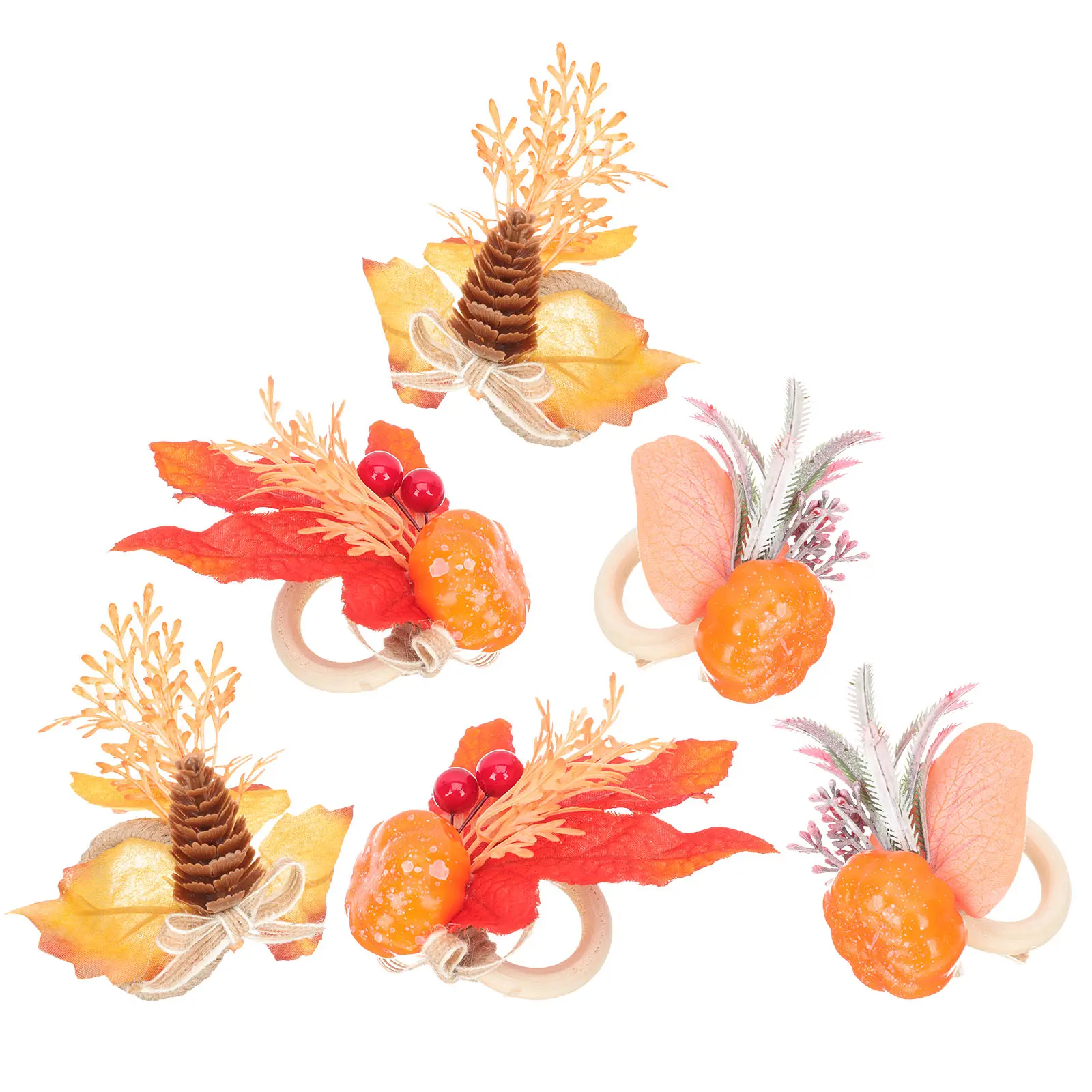 6pcs Napkin Rings Elegant WoodLeavesMaterial Party Thanksgiving Fall Themed Home Dinning Decorations Set Assorted Color