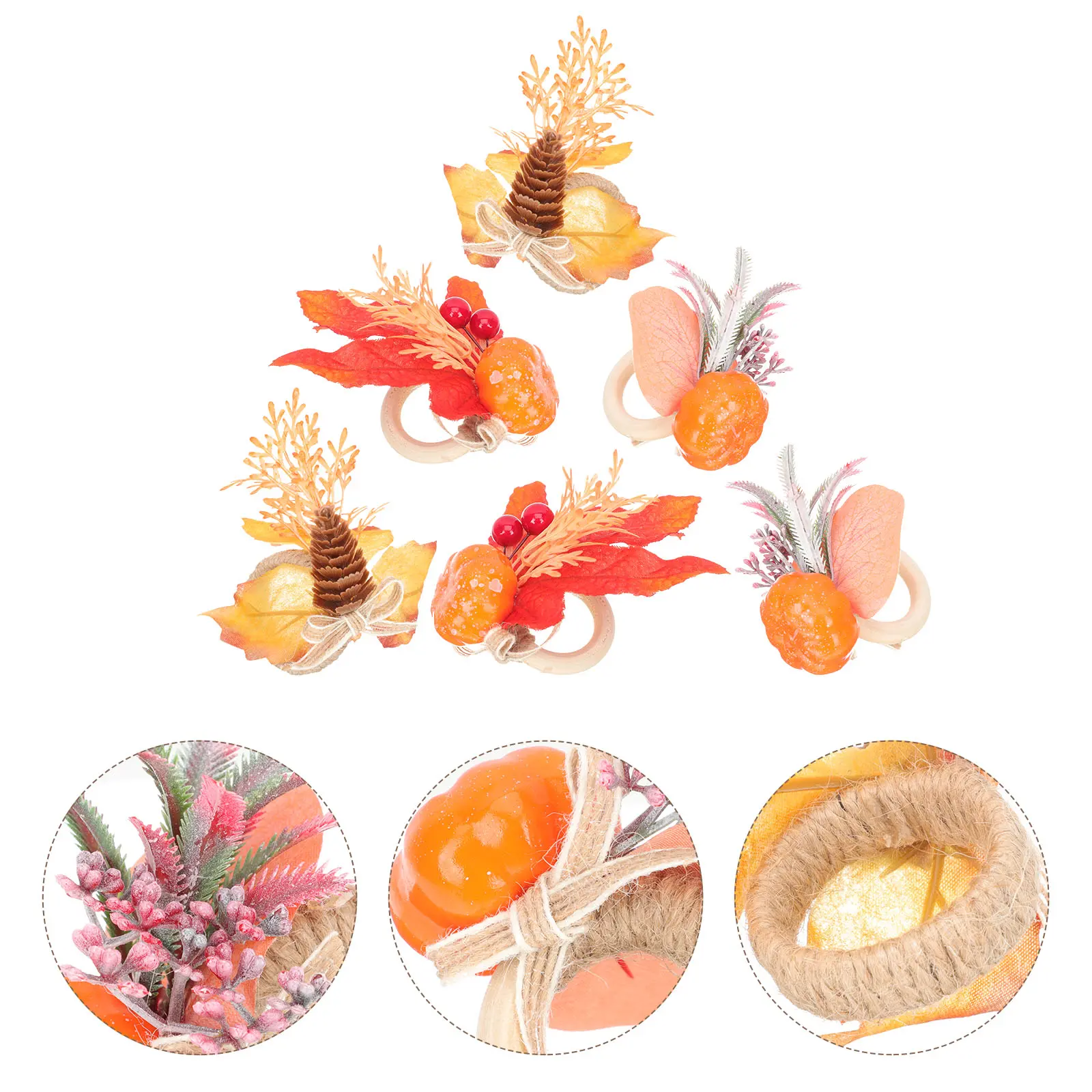6pcs Napkin Rings Elegant WoodLeavesMaterial Party Thanksgiving Fall Themed Home Dinning Decorations Set Assorted Color