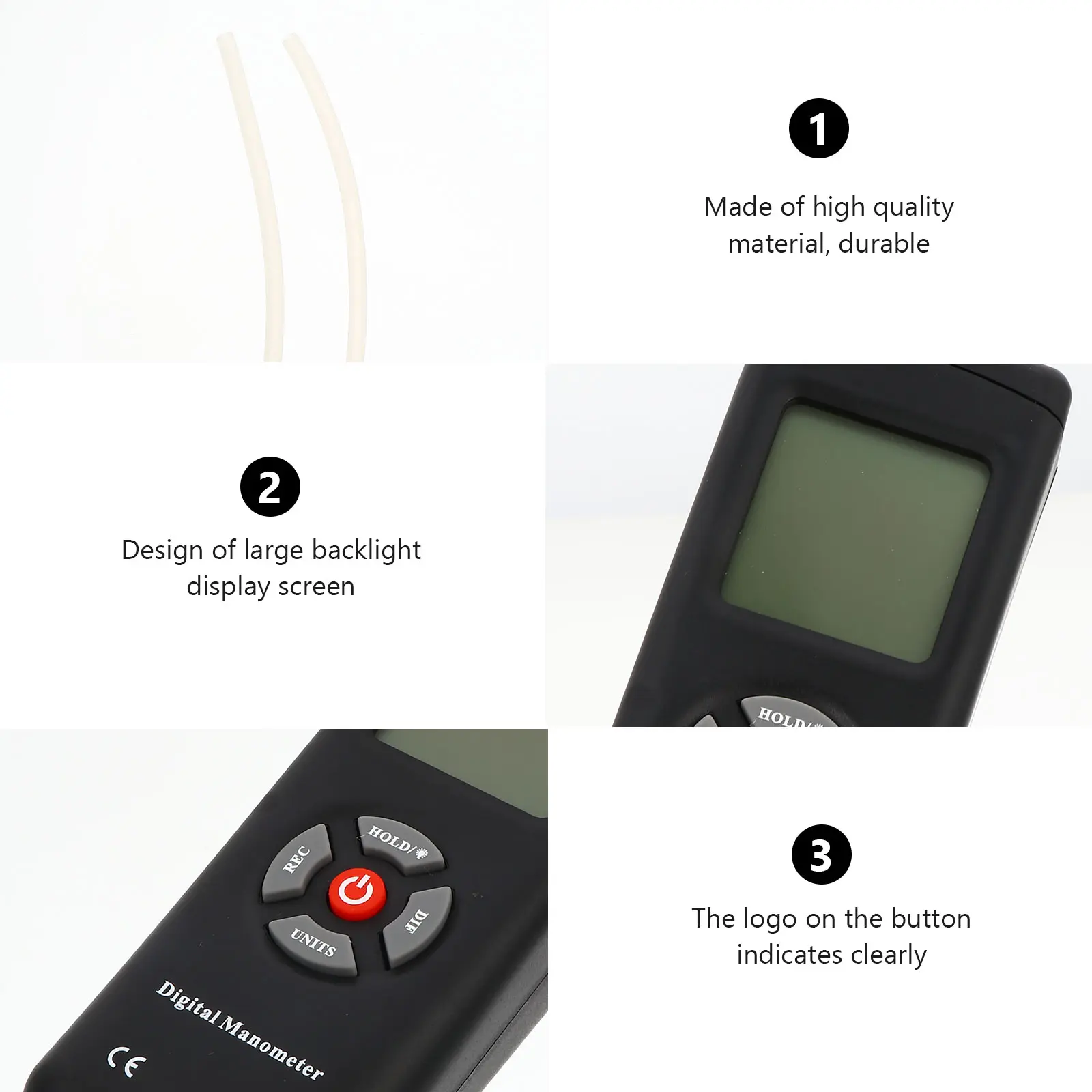 Digital Handheld Differential Gauge 11 Air Units Data Retention Large Backlit Display Low Reminder Auto Shutdown