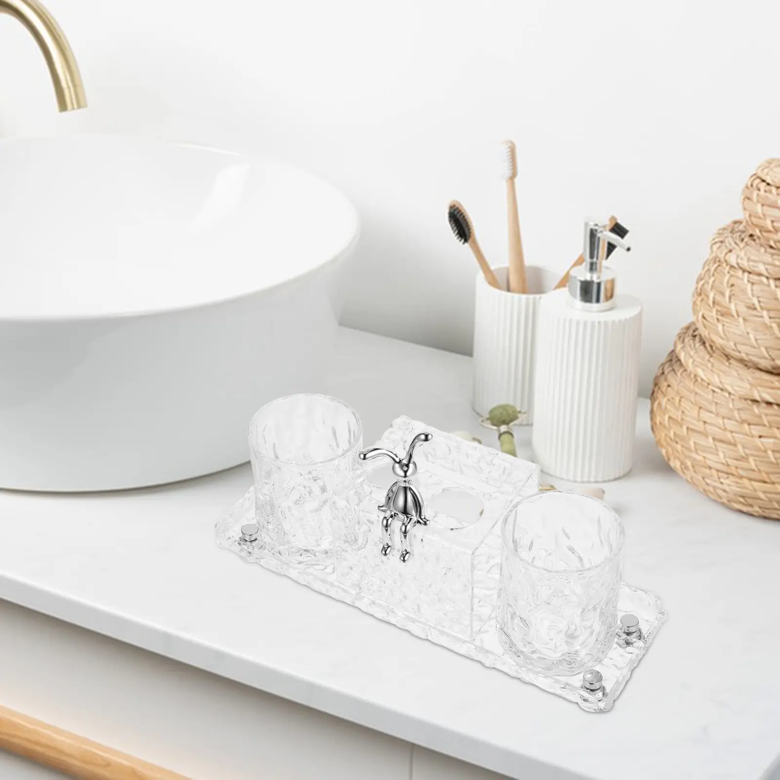 Sturdy Acrylic Toothbrush Holder Tooth Cup Bath Countertop Organizer for Electric Toothbrush Shaver Cleansing Tools Reusable