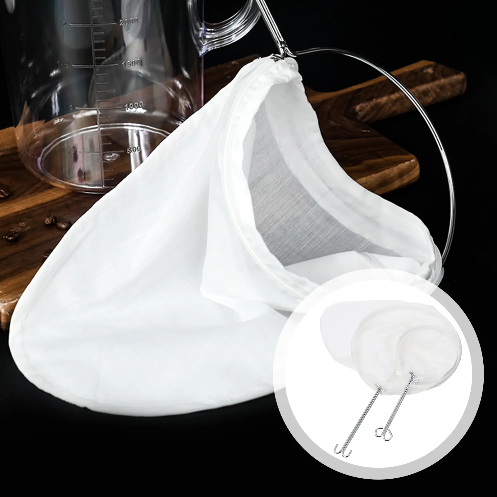 2pcs Filter Bag Steel Ring Tea Coffee Strainer Reusable Stainless Steel Cotton Cloth Easy Clean Strong Long Lasting