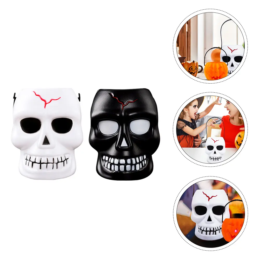 2pcs Gradient Luminous Skull Shape Lamp Halloween Decoration Supplies Party Prop Plastic LED Scary Atmosphere Night Light
