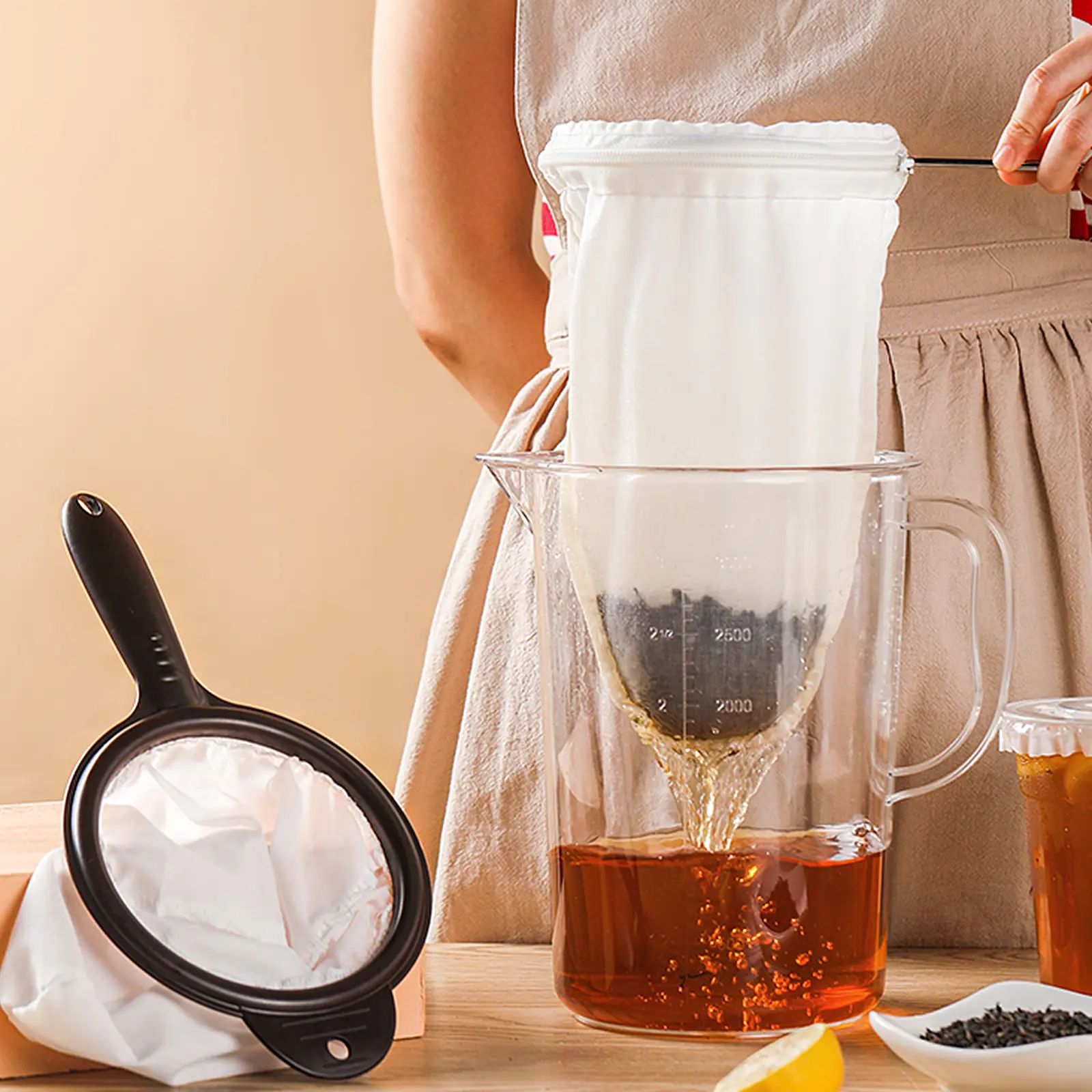2pcs Filter Bag Steel Ring Tea Coffee Strainer Reusable Stainless Steel Cotton Cloth Easy Clean Strong Long Lasting