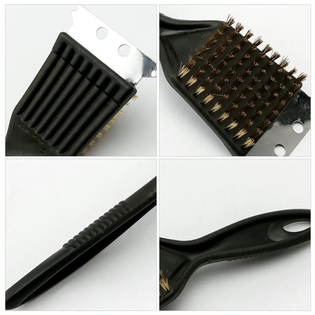 3pcs BBQ Cleaning Brush Copper Wire Grill Scraper Tools Accessories Long Service Storage Design Kitchen Barbecue Helper