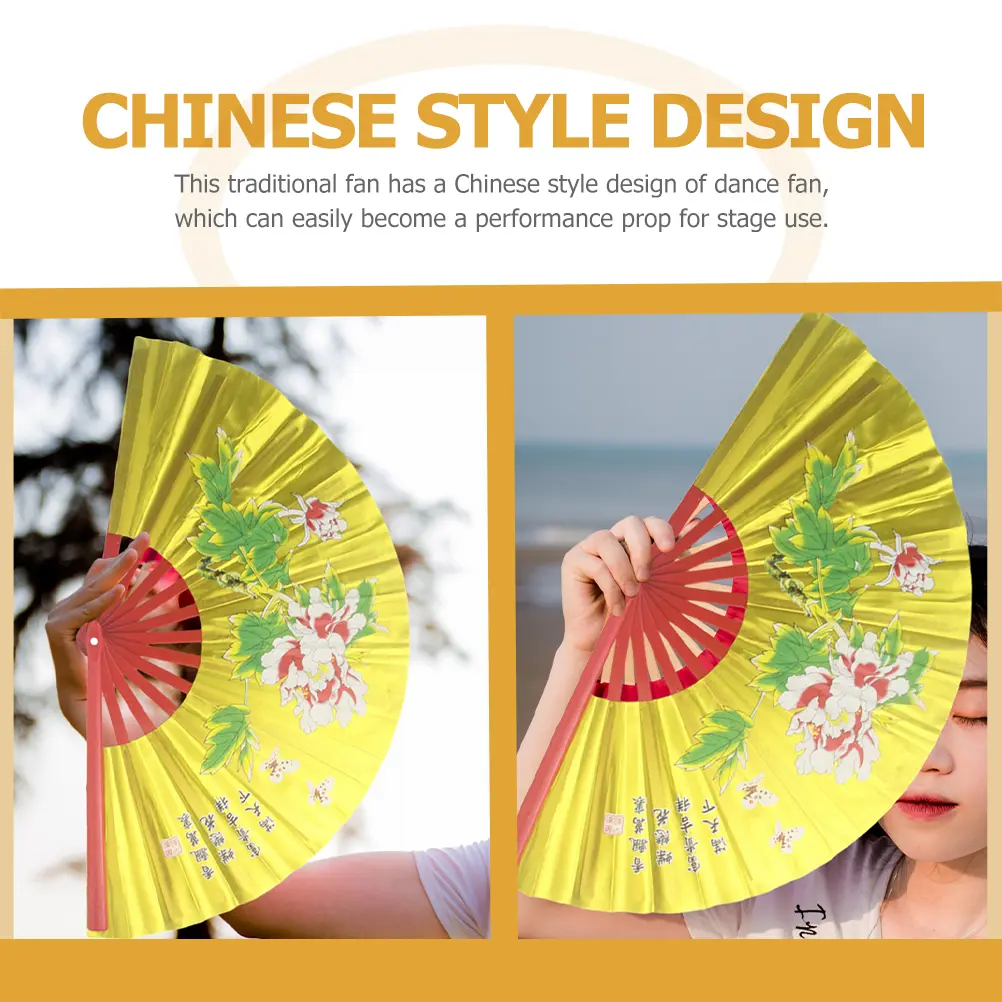 Folding Fans Tai Chi Kung Fu Decorative Holiday Dancing Party Portable Performance Large Chinese Style ABS Polyester Material