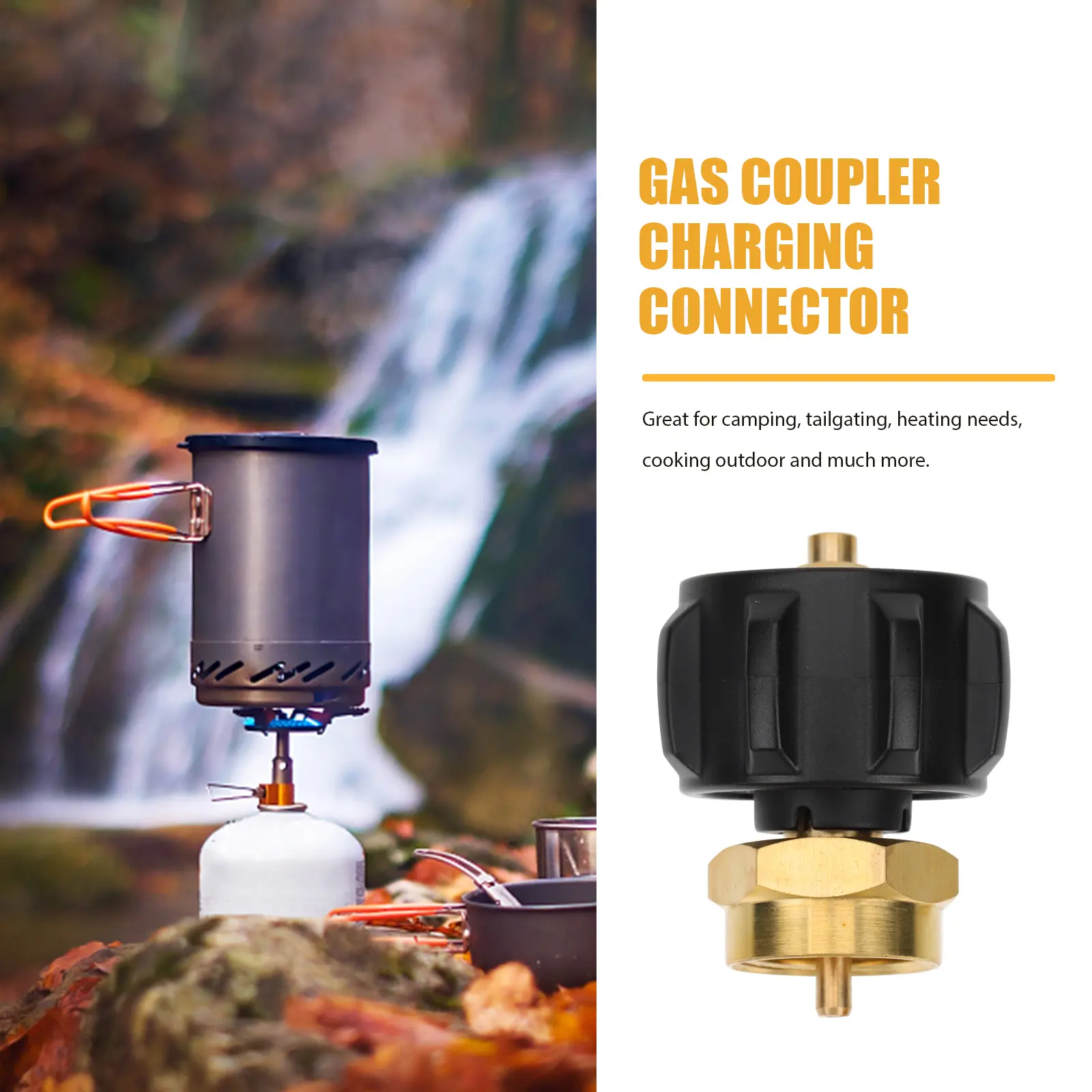 Portable Propane Tank Adapter Metal Gas Connector Coupler Refill Converter Camping Cooking Fits 1lb Cylinder Kitchen