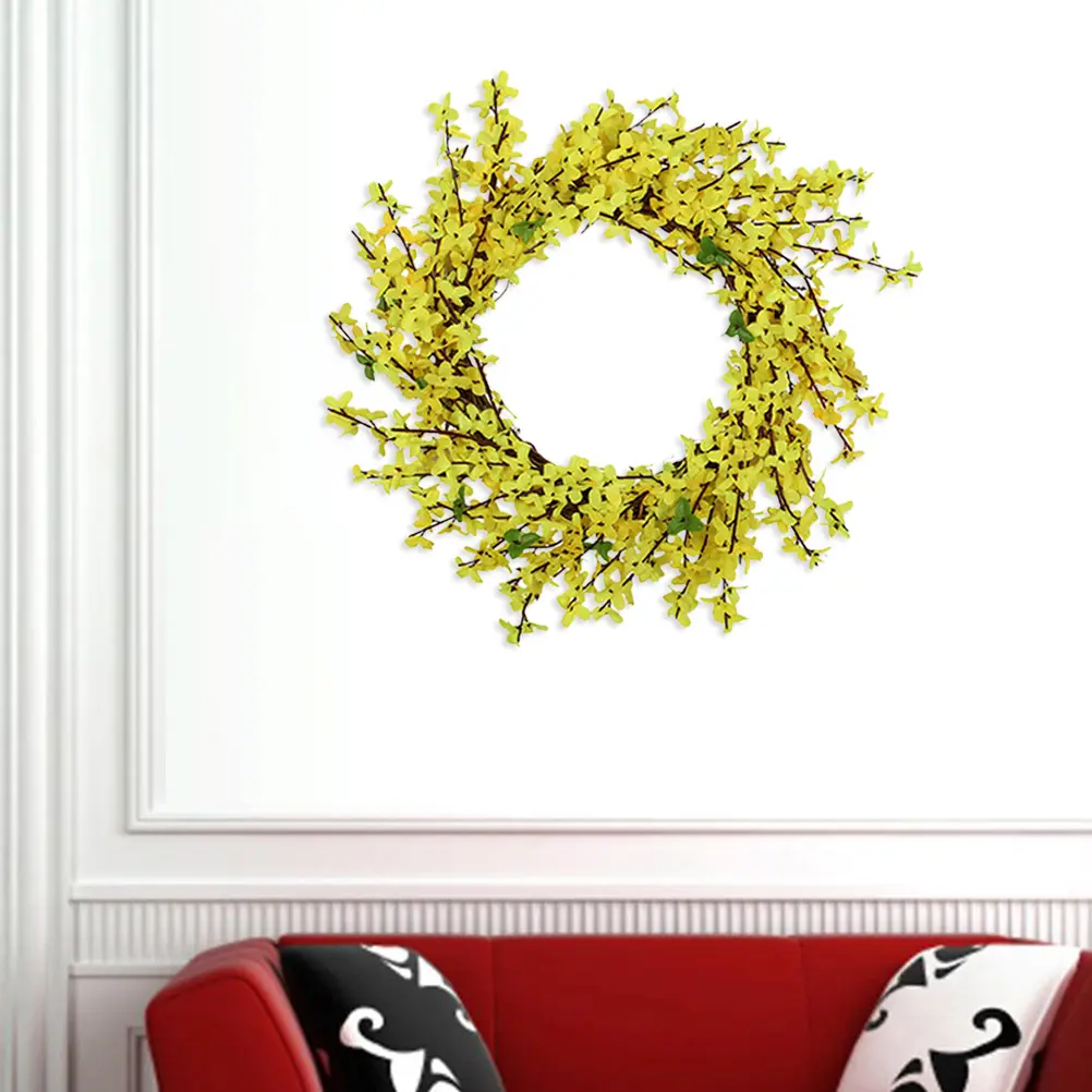 Simulated Forsythia Wreath Handmade Floral Garland Home Decor Realistic Texture Romantic Country Style Indoor Outdoor