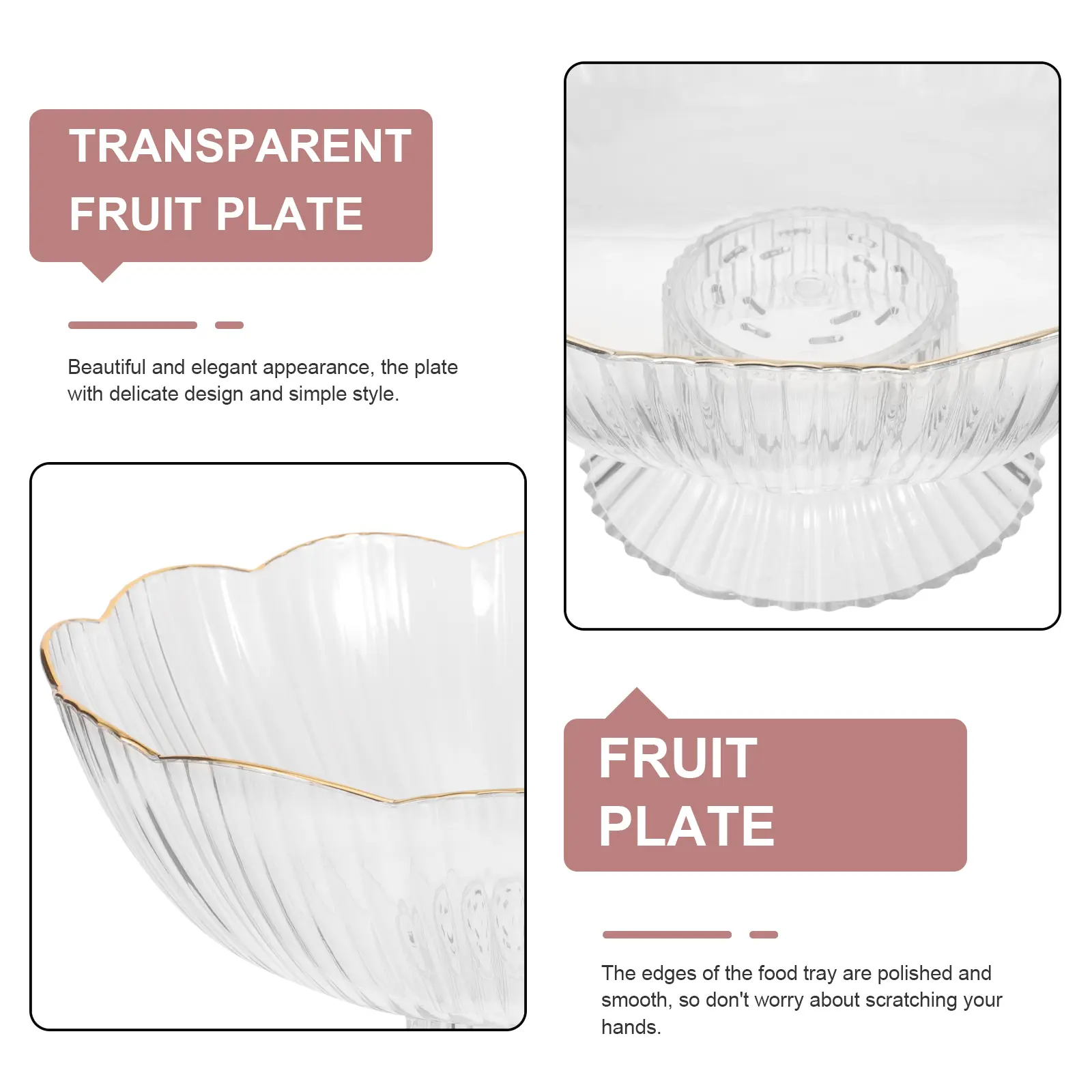Fruit Plate Tall St Removable Gold Edge Melamine Tray Easy Clean Kitchen Basket Decorative Bowl Fruit Vegetable Bread Snack