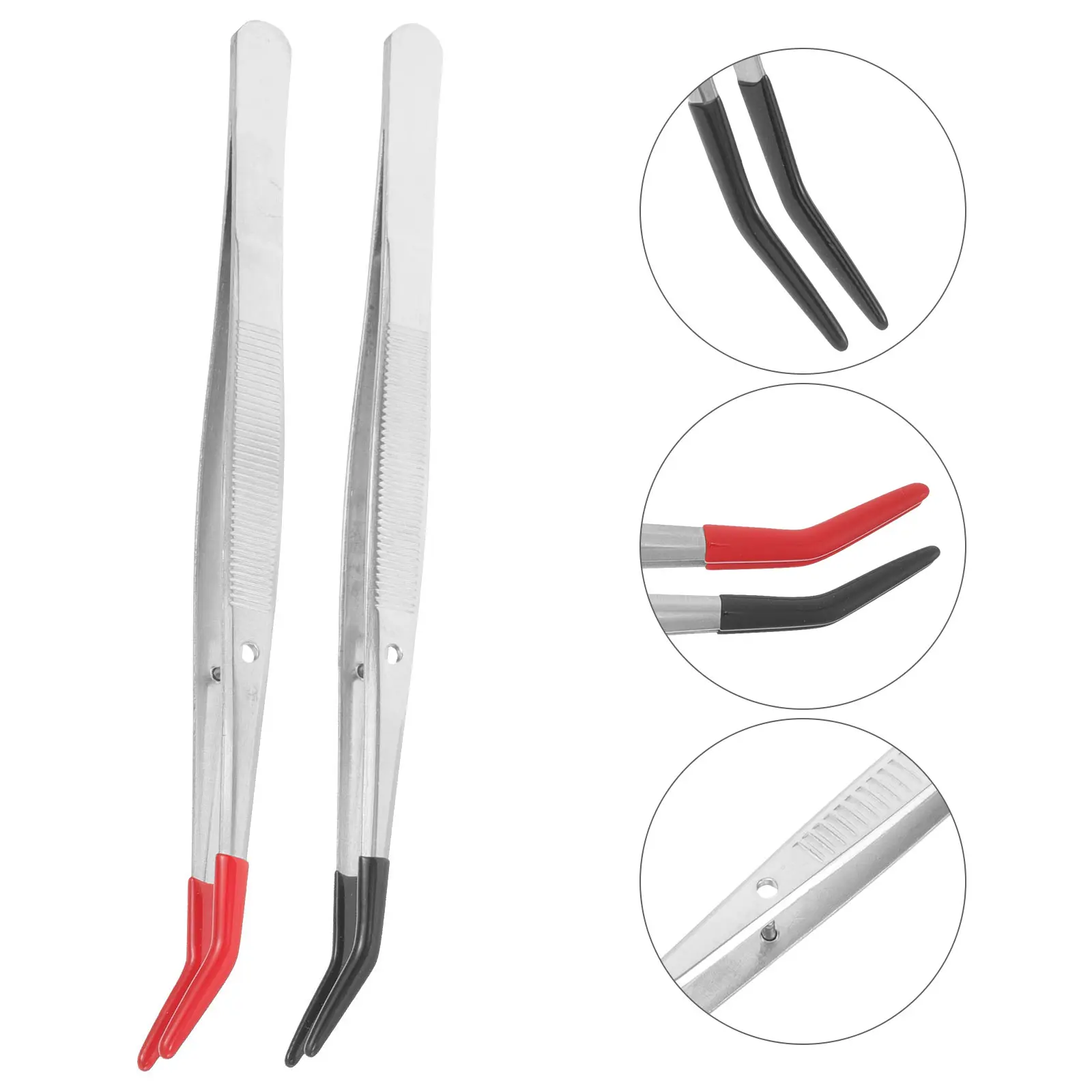 2pcs Rubber Grip Stainless Steel Stamp Tweezers Precision Craft Tool Lightweight Ergonomic Black Tip