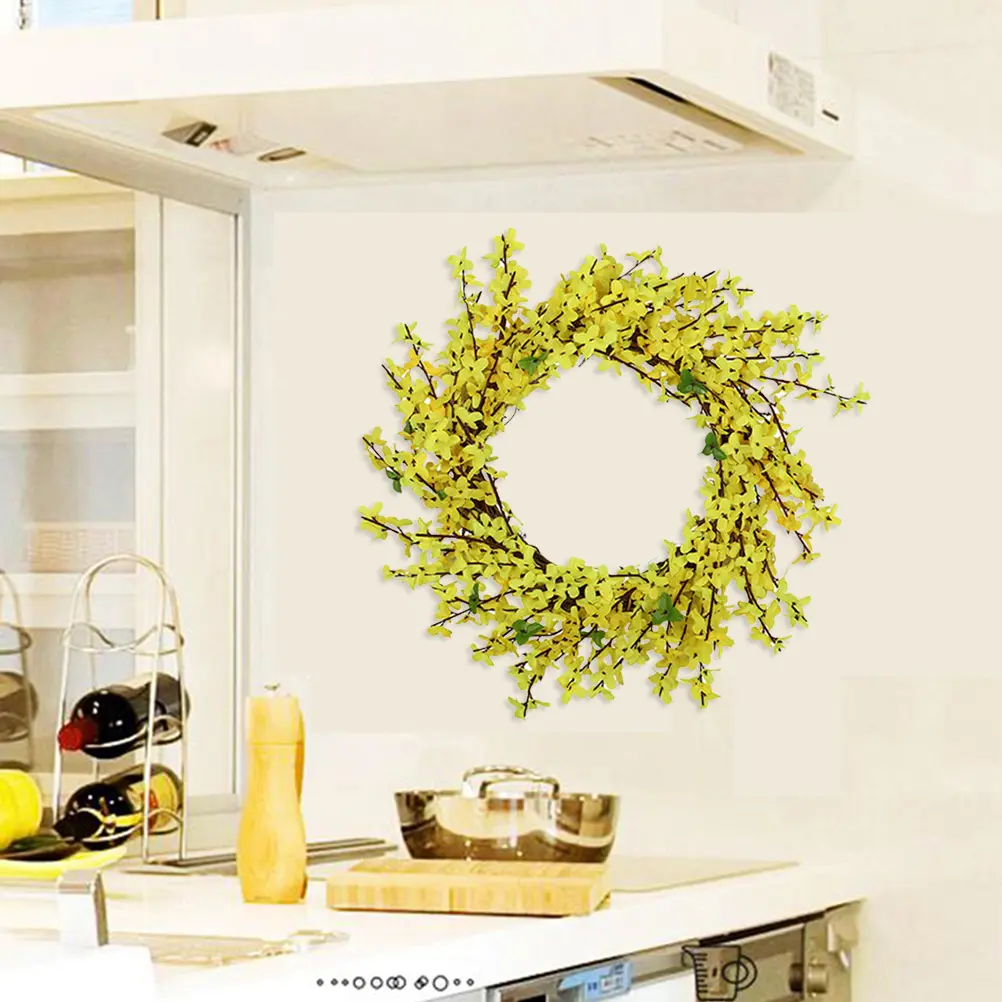 Simulated Forsythia Wreath Handmade Floral Garland Home Decor Realistic Texture Romantic Country Style Indoor Outdoor
