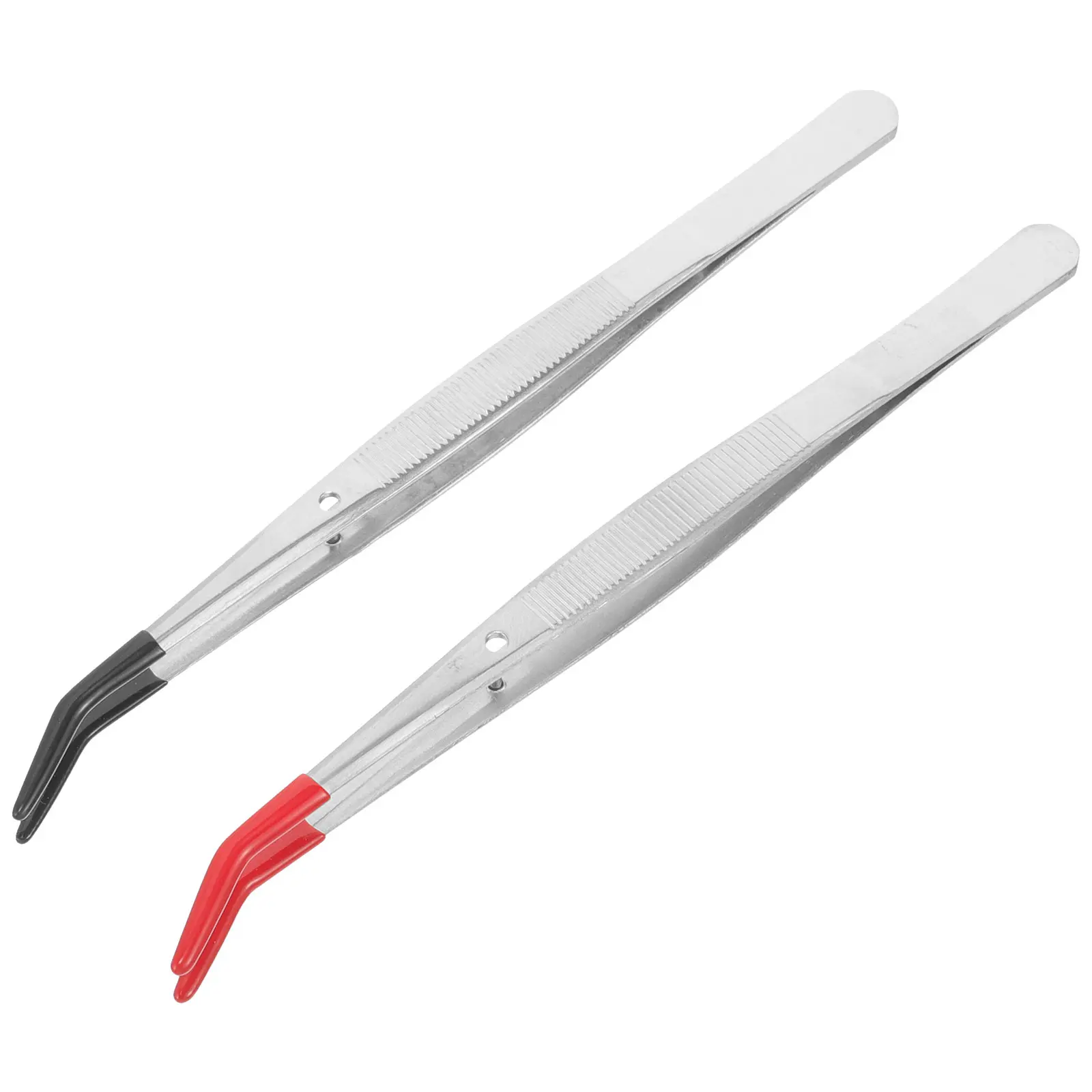 2pcs Rubber Grip Stainless Steel Stamp Tweezers Precision Craft Tool Lightweight Ergonomic Black Tip