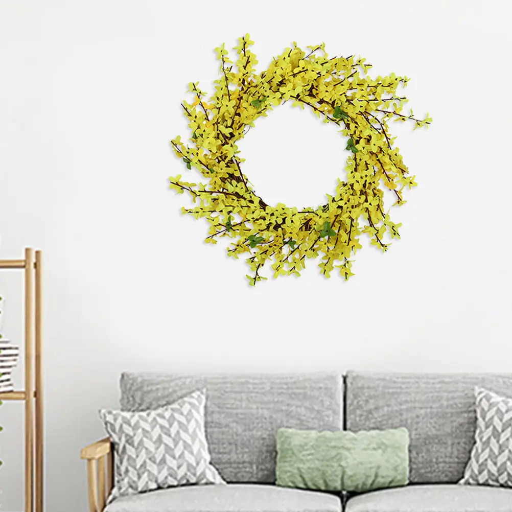 Simulated Forsythia Wreath Handmade Floral Garland Home Decor Realistic Texture Romantic Country Style Indoor Outdoor