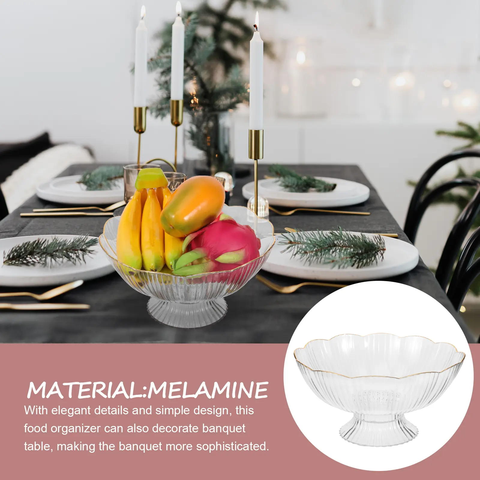 Fruit Plate Tall St Removable Gold Edge Melamine Tray Easy Clean Kitchen Basket Decorative Bowl Fruit Vegetable Bread Snack