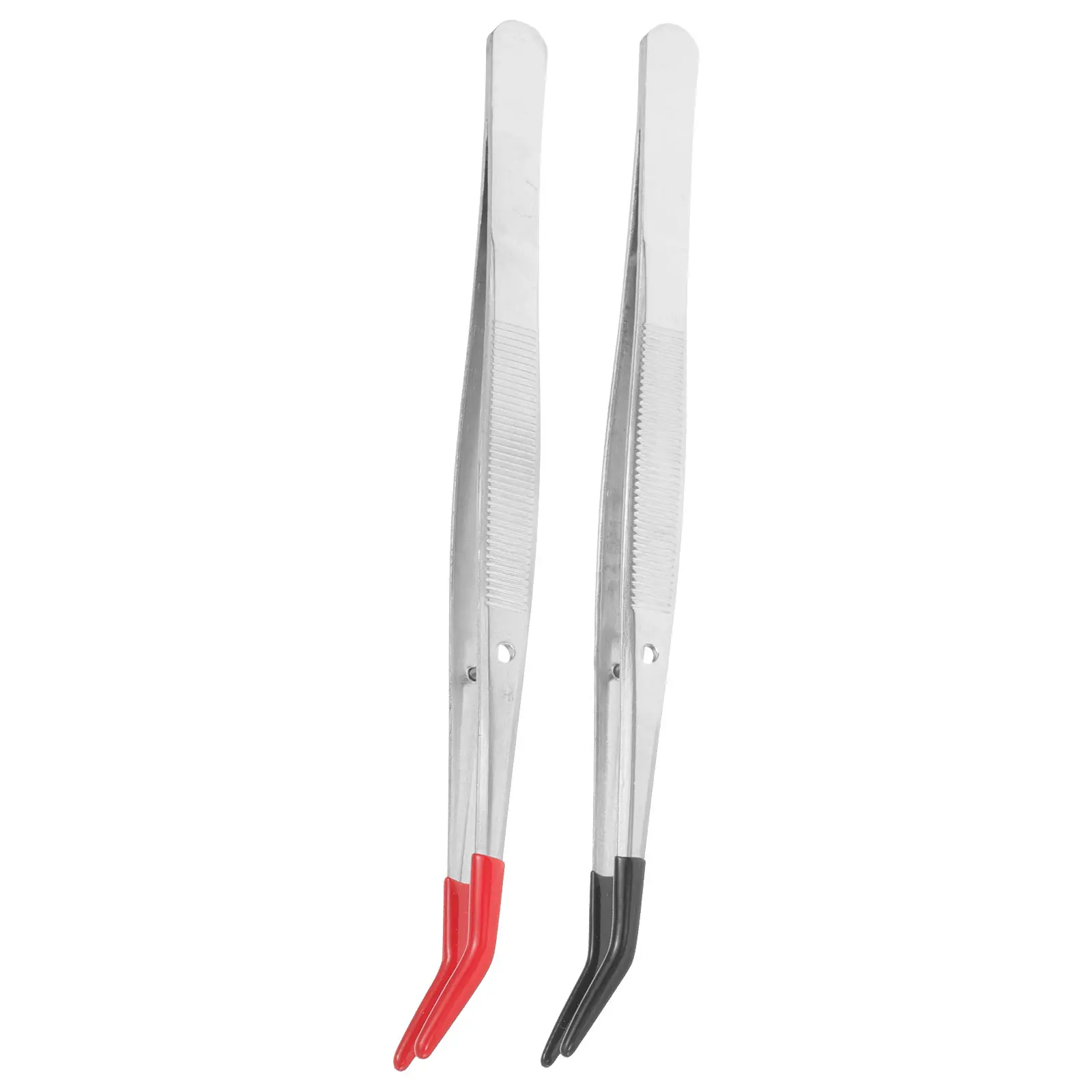 2pcs Rubber Grip Stainless Steel Stamp Tweezers Precision Craft Tool Lightweight Ergonomic Black Tip