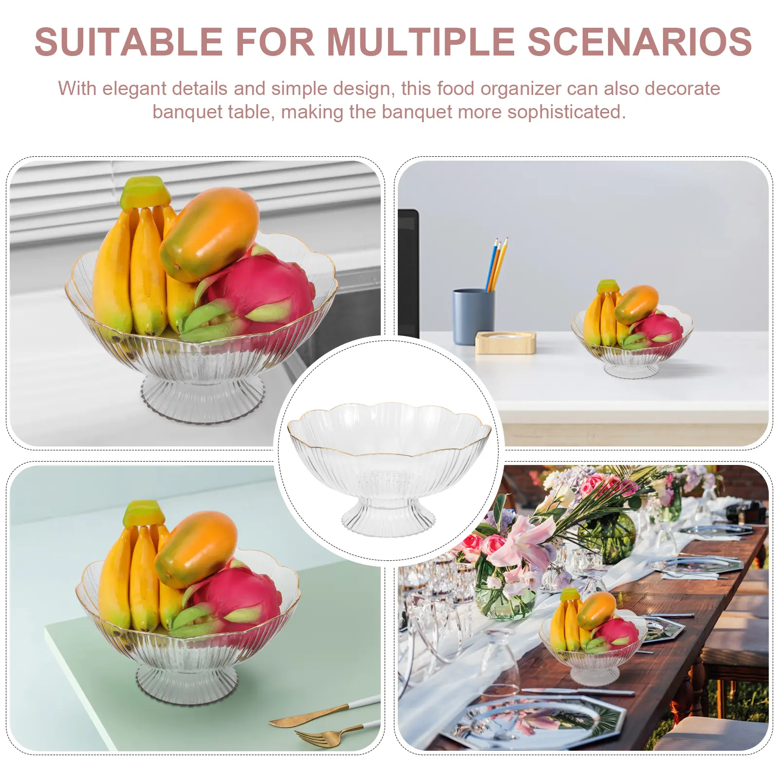 Fruit Plate Tall St Removable Gold Edge Melamine Tray Easy Clean Kitchen Basket Decorative Bowl Fruit Vegetable Bread Snack