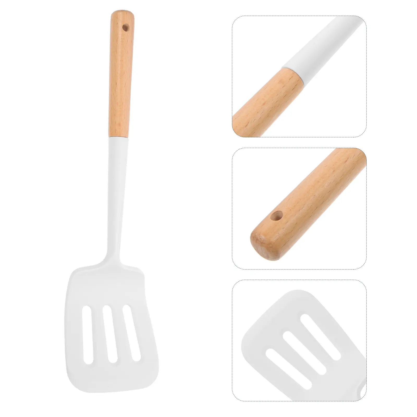 Heat-Resistant Silicone Slotted Spatula Non-Stick Kitchen Cooking Utensil Wood Handle Frying Turner For Pans Pots Camp Household