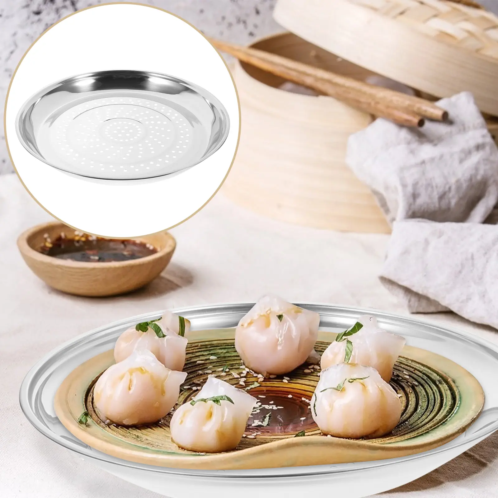 Stainless Steel Steamer Rack Food Grade Steaming Dish for Wok Cookware Tray Vapor Cook Dumpling Crab Veggie Egg
