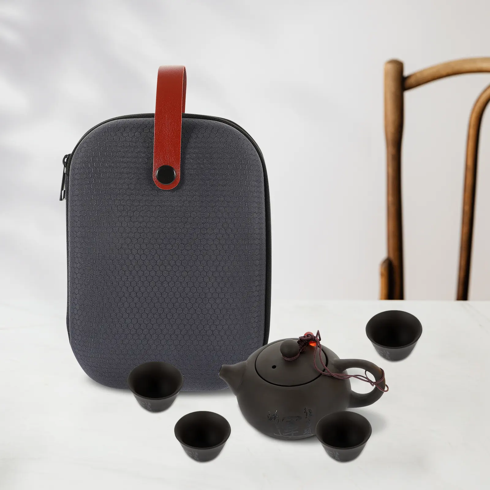 1 set Portable Travel Set Purple Clay Teapot Teacups Safe Delicate Design Tea Canister Included Gift for Tea Lovers Not