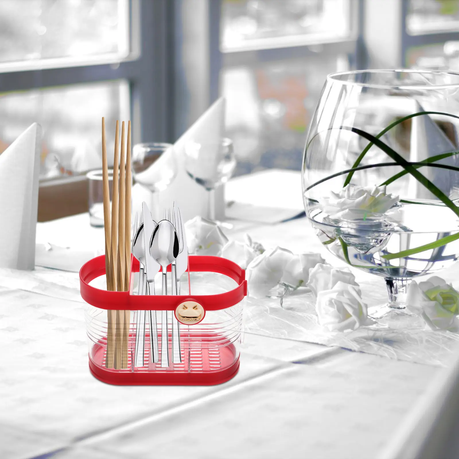 Chopsticks Storage Rack Kitchen Countertop Silverware Holder Gold Vintage Red Utensil ganizer Spoon Fork Knife Container Dining