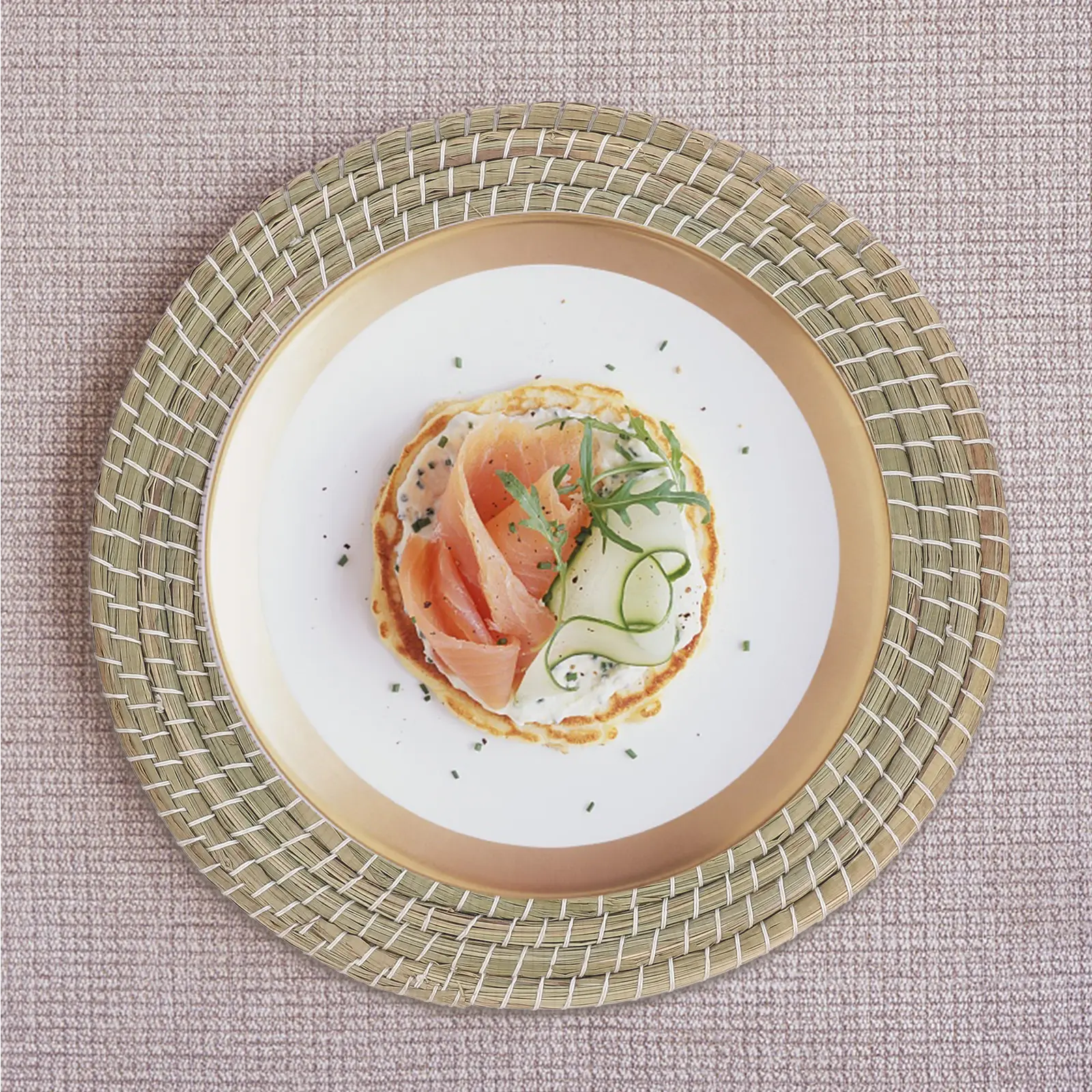 3pcs Placemat Set Woven Pastoral Style Tableware Cushion Circle Light Green Insulated Coaster Dinning Decoration Household