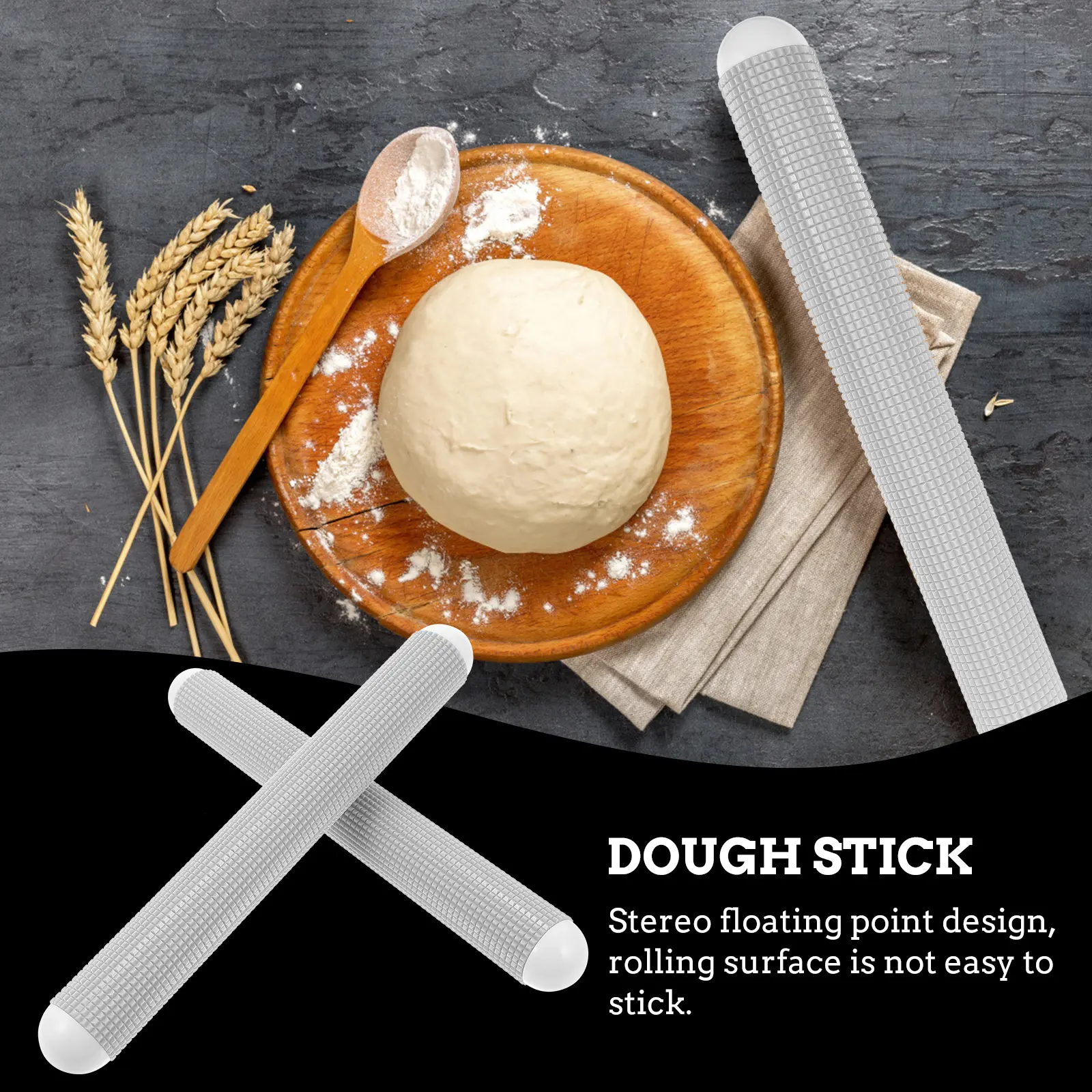 2pcs Kitchen Pastry Tool Abs Dough Dough Stick Stick Rolling Pin Baking Rod Home Use Non Sticky Corrosion Resistance