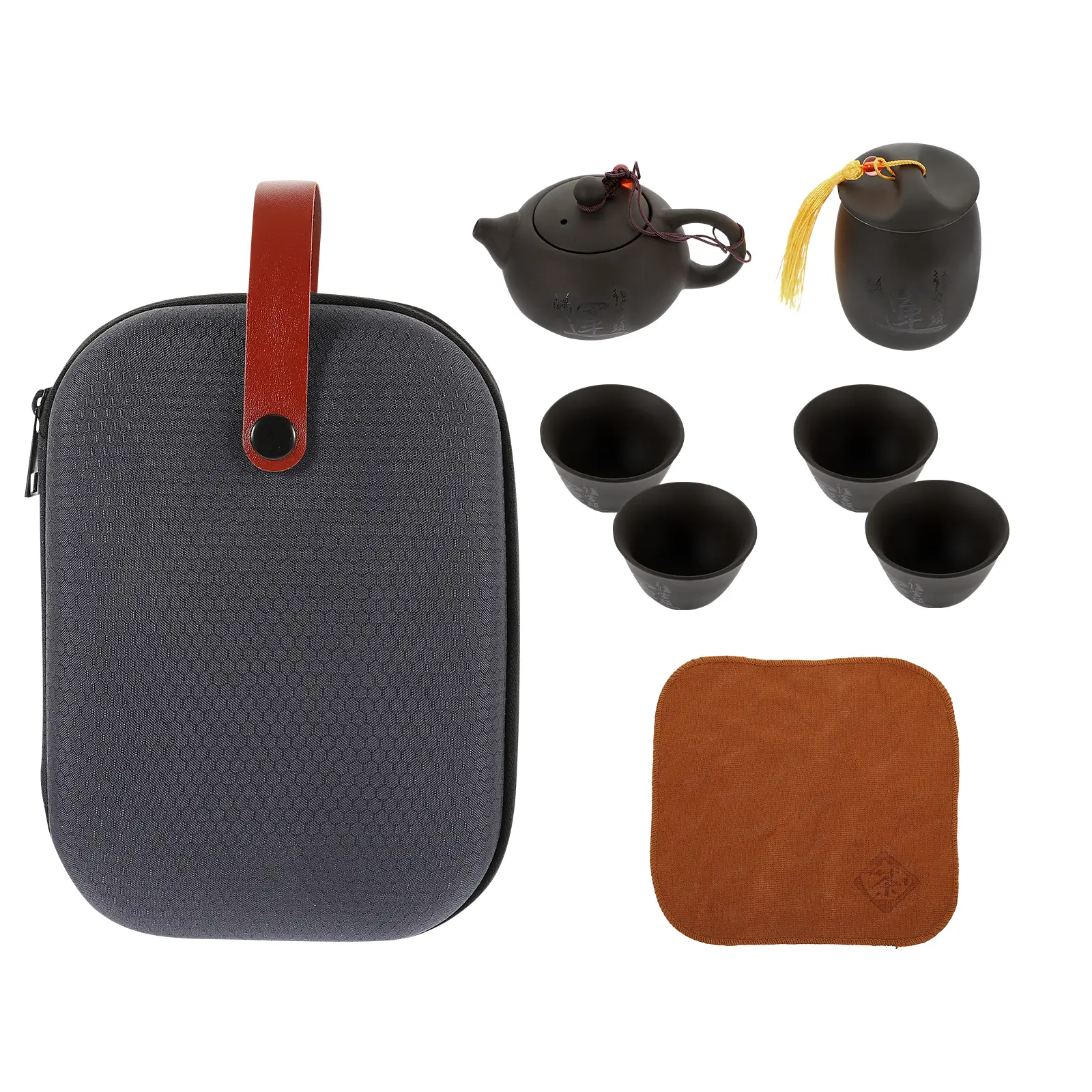 1 set Portable Travel Set Purple Clay Teapot Teacups Safe Delicate Design Tea Canister Included Gift for Tea Lovers Not