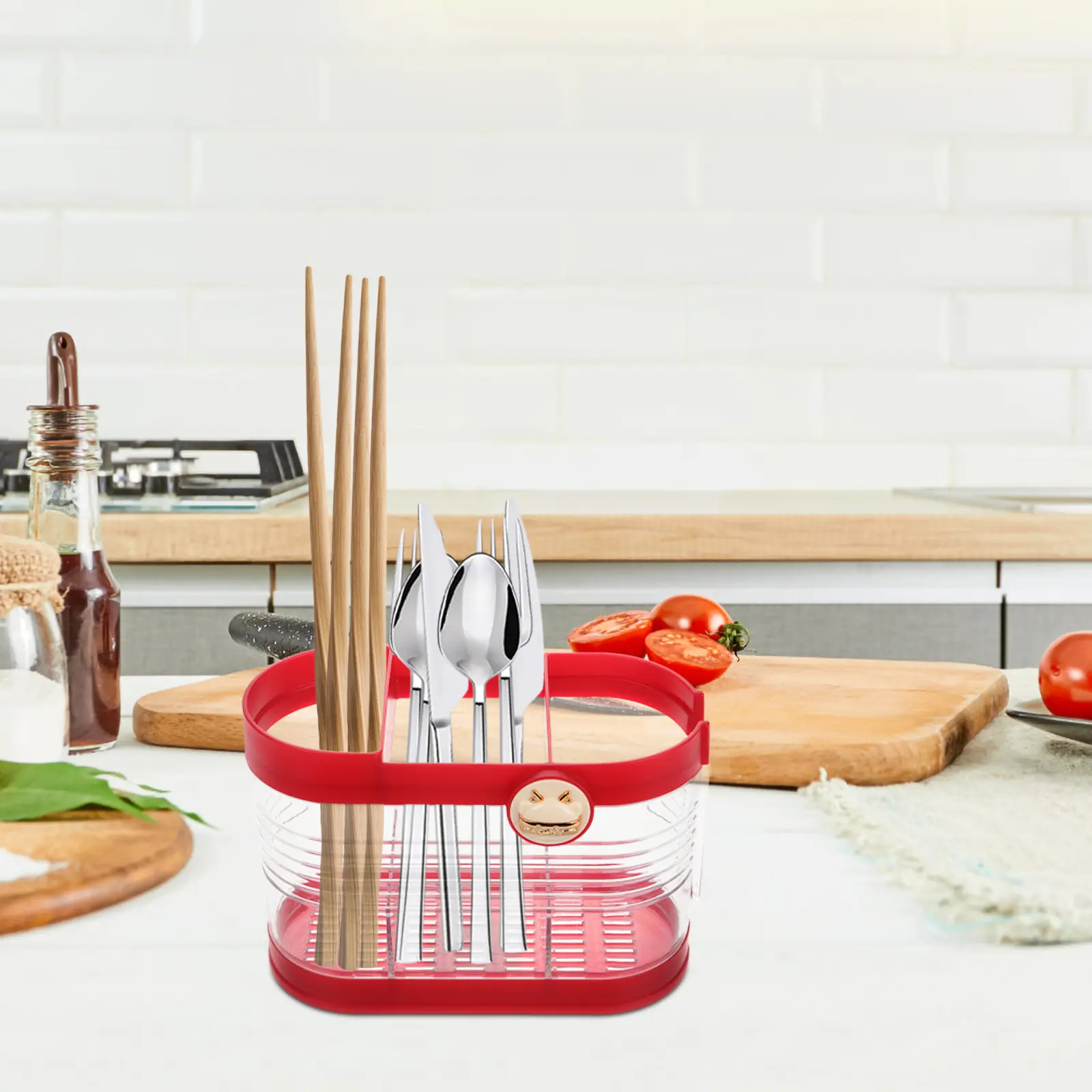 Chopsticks Storage Rack Kitchen Countertop Silverware Holder Gold Vintage Red Utensil ganizer Spoon Fork Knife Container Dining