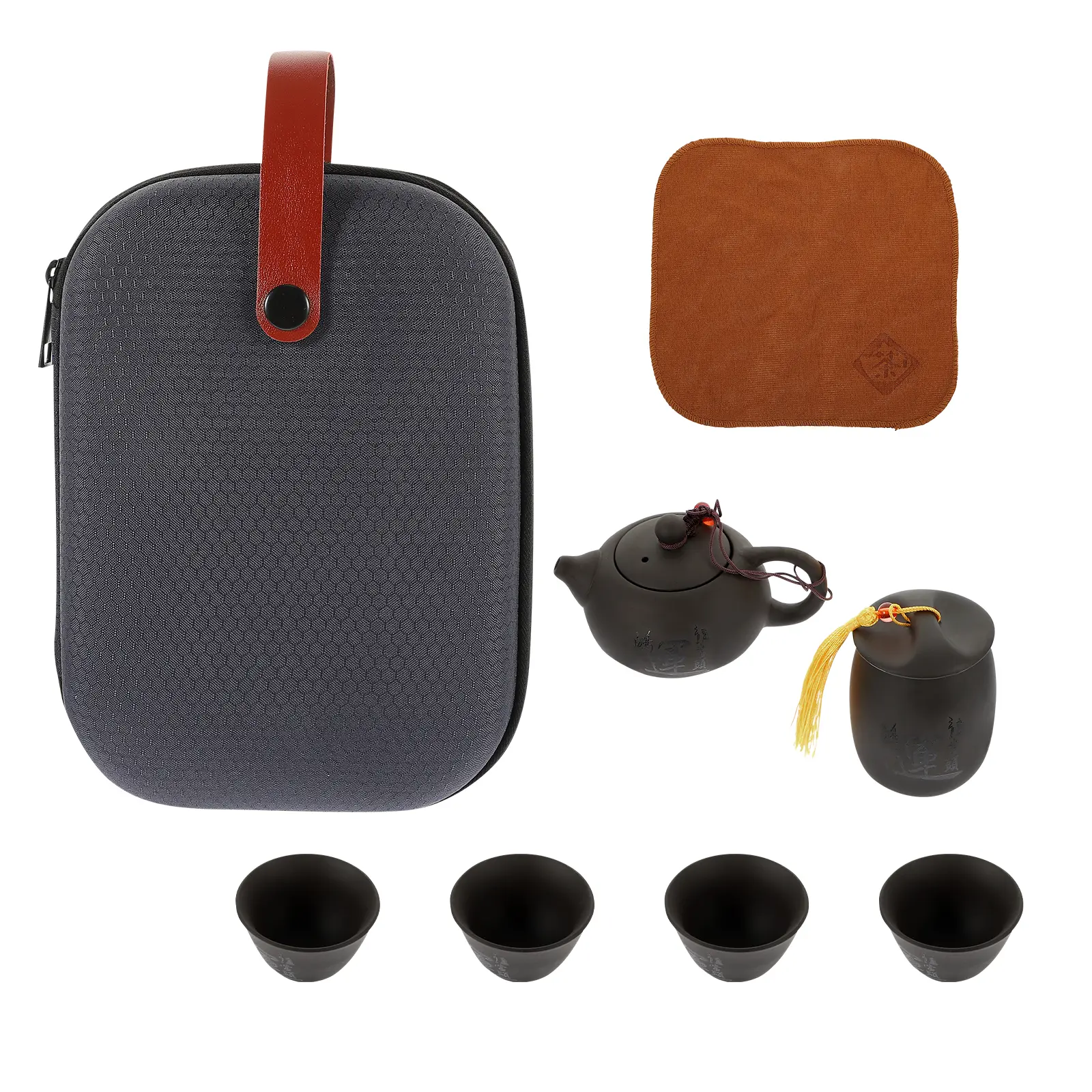 1 set Portable Travel Set Purple Clay Teapot Teacups Safe Delicate Design Tea Canister Included Gift for Tea Lovers Not