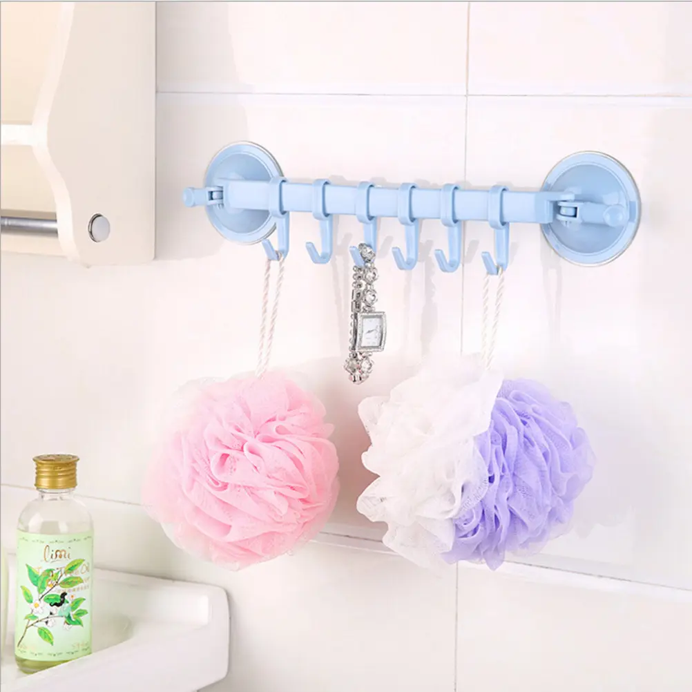 Adjustable Hook Rack Double Suction Cup 6 Linked Hooks Towel Rack Hanging Shelves Hook Holders Type Sucker Hook Kitchen Tool Ran