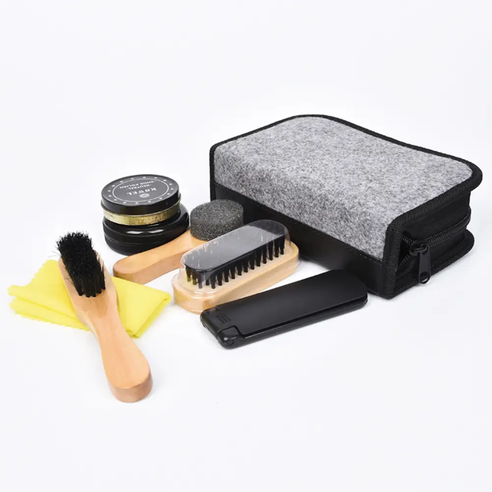 8pcs Shoe Brush Polish Set Durable Light Weight Shoes Cleaning Kit Portable Travel Polishing Tool Scrubbing for Boots