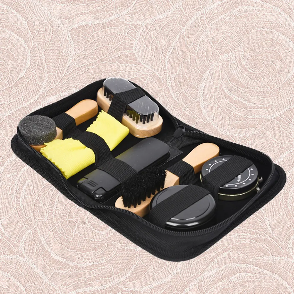 8pcs Shoe Brush Polish Set Durable Light Weight Shoes Cleaning Kit Portable Travel Polishing Tool Scrubbing for Boots