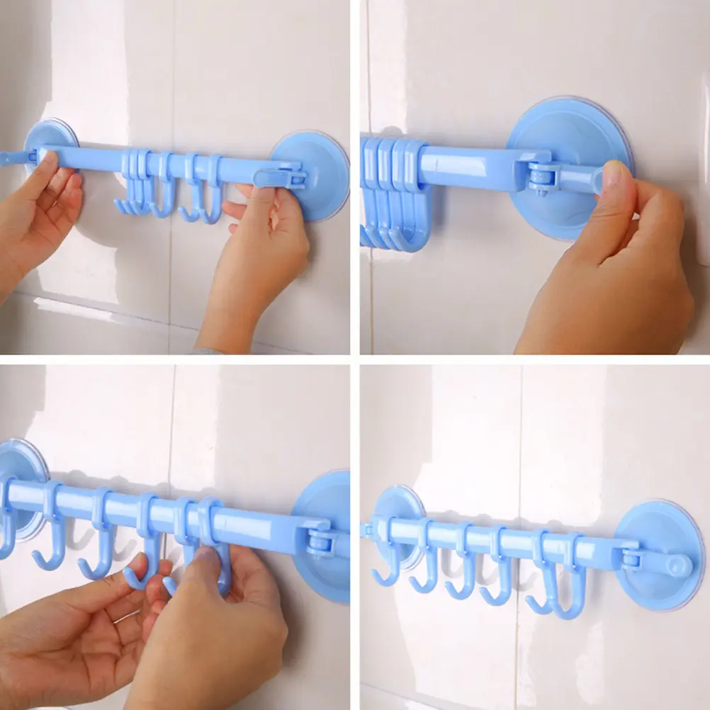 Adjustable Hook Rack Double Suction Cup 6 Linked Hooks Towel Rack Hanging Shelves Hook Holders Type Sucker Hook Kitchen Tool Ran