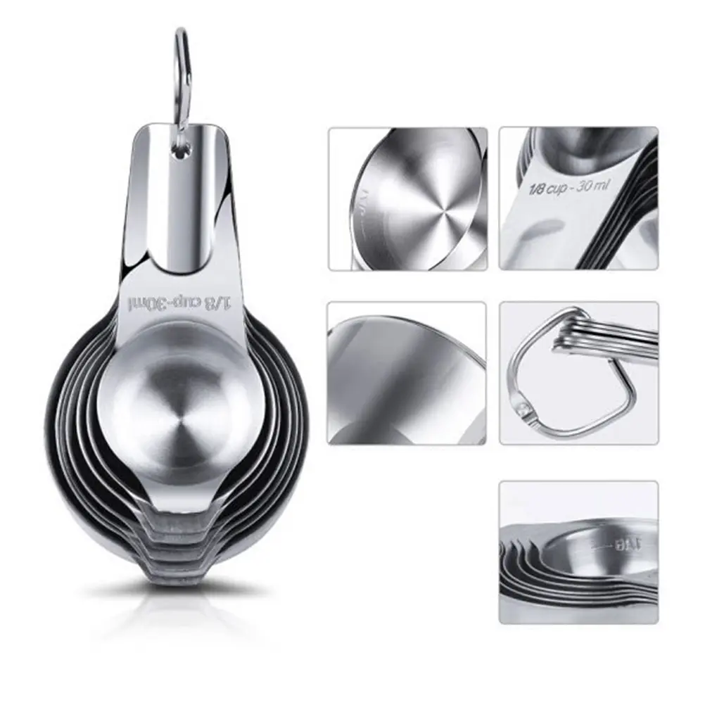 7pcs StainlessSteel MeasuringSpoonsSet 7Sizes DryLiquid KitchenBaking MeasuringCups Spoon NestableStackable Storage