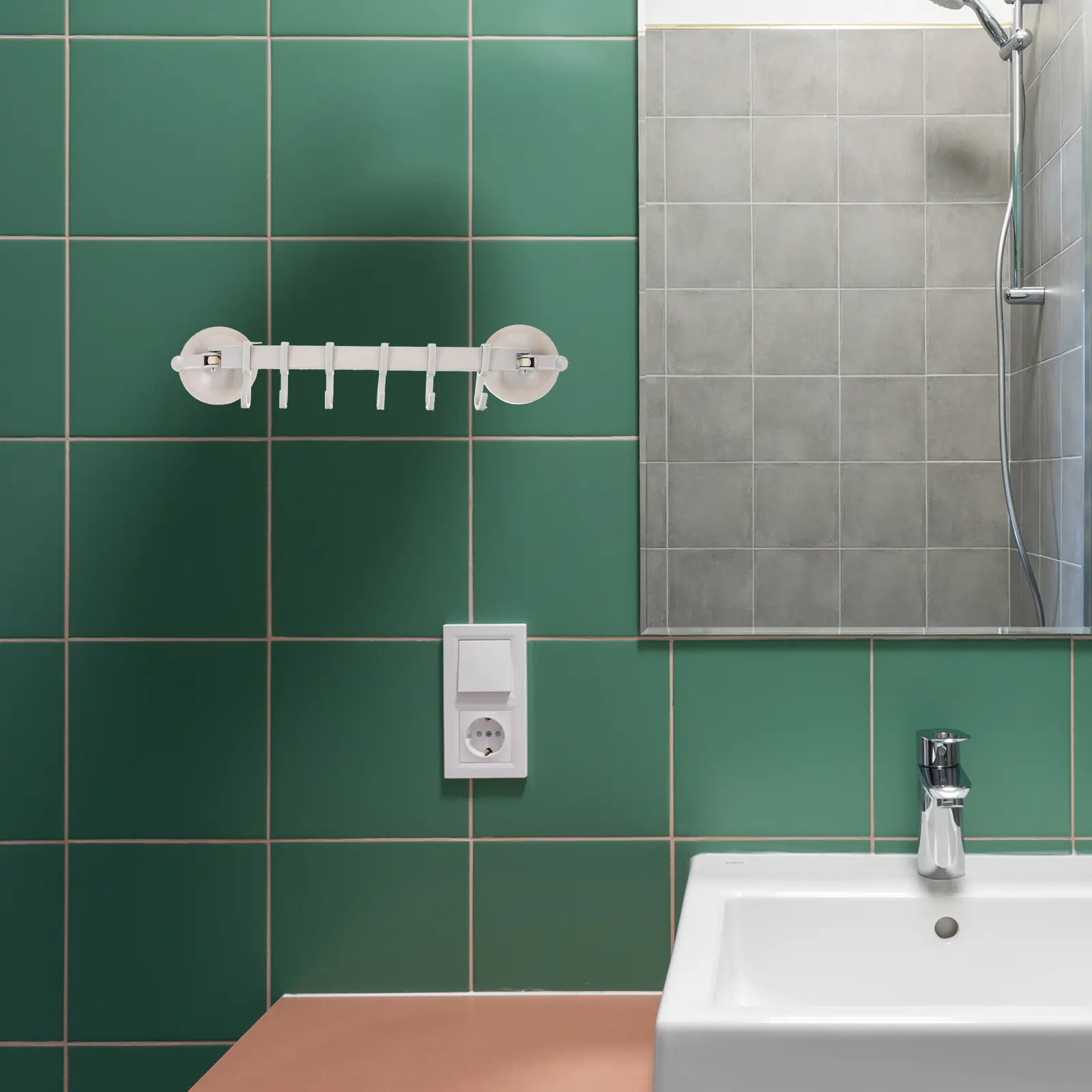 Adjustable Hook Rack Double Suction Cup 6 Linked Hooks Towel Rack Hanging Shelves Hook Holders Type Sucker Hook Kitchen Tool Ran