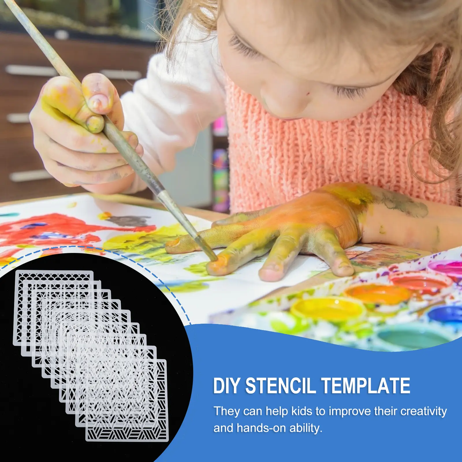 9pcs Painting Template Stencils Craft Reusable Drawing Mold Plastic Beautiful Hollow Patterns Washable Durable Easy Clean Safe