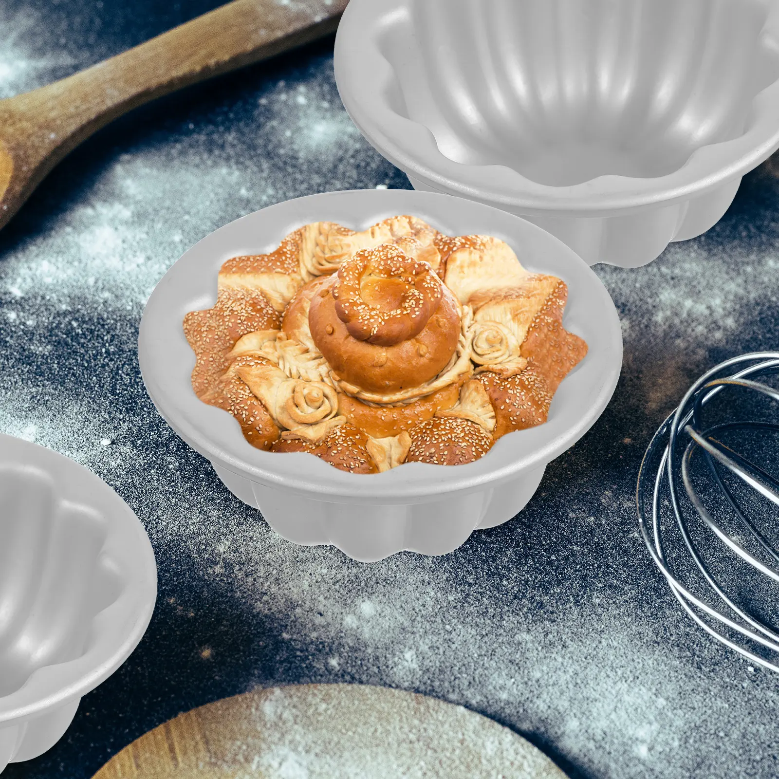 5pcs Mini Flower Cake Mold Non-Stick Aluminum Baking Pan Clean Heat Resistant For Pudding Tart Cupcake