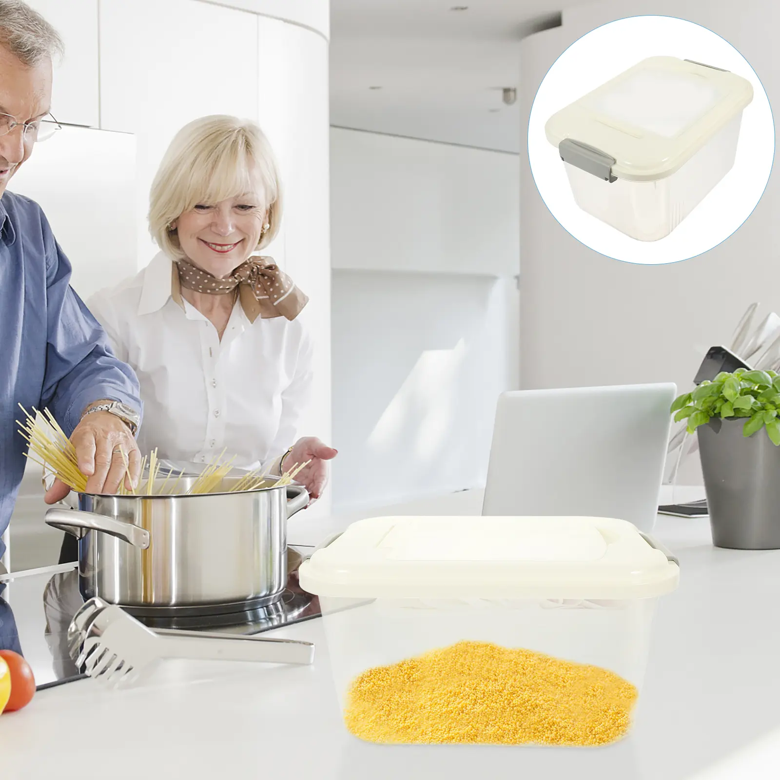 Transparent Rice Bucket Large Capacity PP Food Grade Airtight Storage Container For Kitchen Flour Soybeans Cereal Box