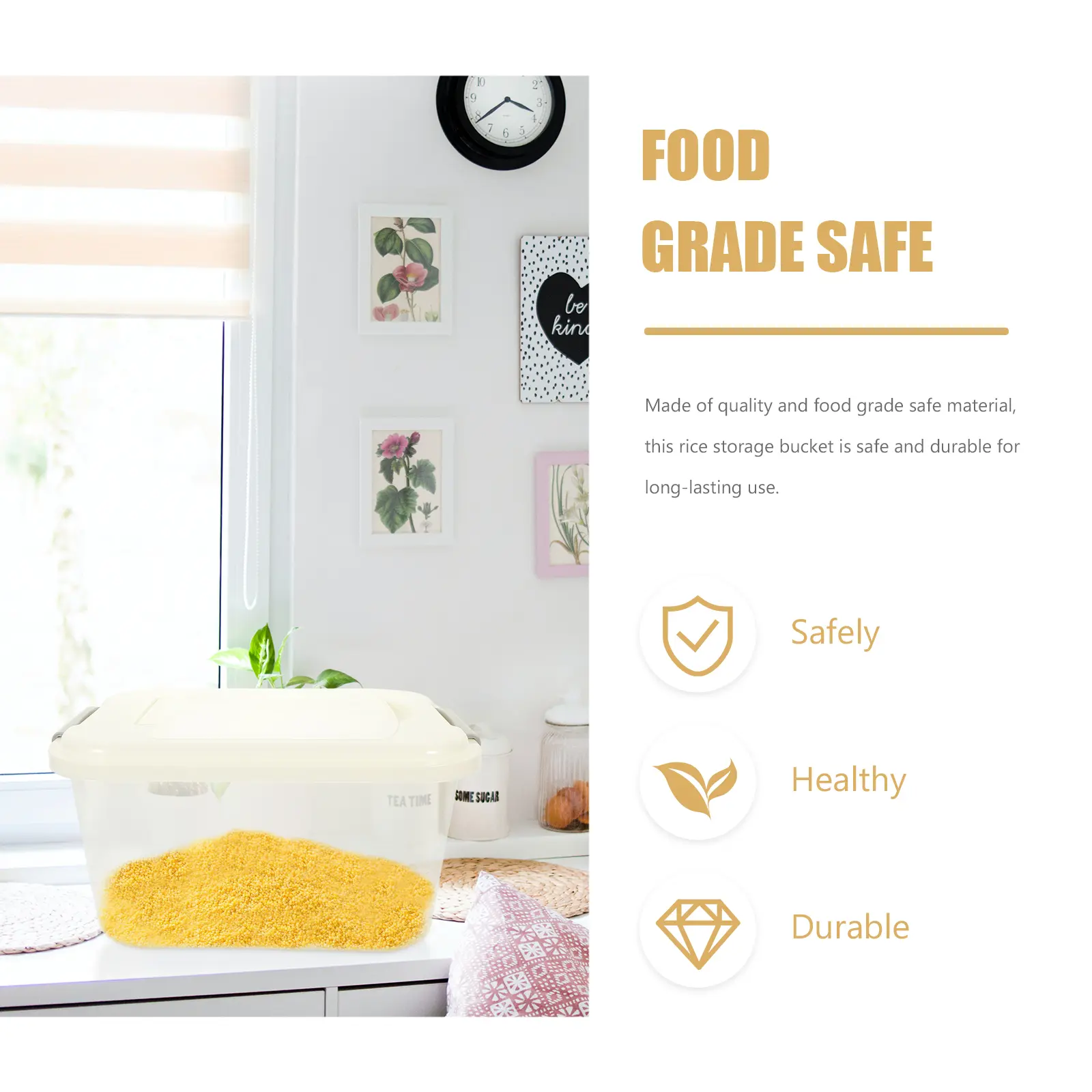 Transparent Rice Bucket Large Capacity PP Food Grade Airtight Storage Container For Kitchen Flour Soybeans Cereal Box