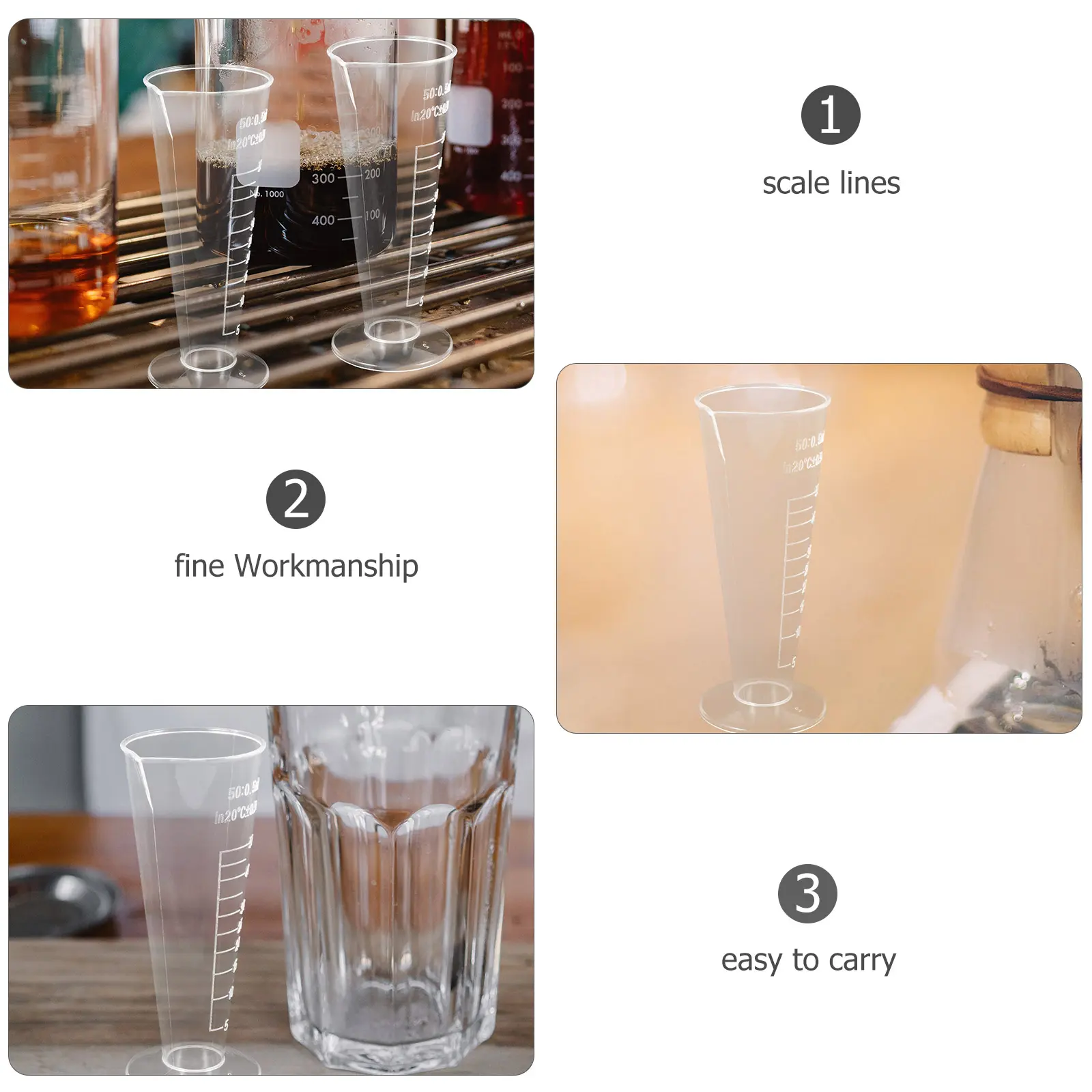 2pcs Plastic Cups 50ml Cone Graduated for Baking Kitchen Liquid Mixing Plastic Measuring Cup Easy Comfortable Practical