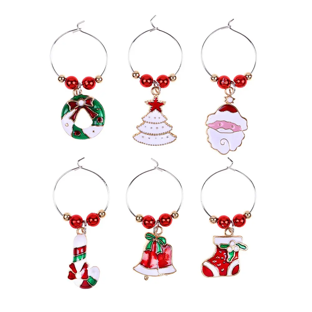 6pcs Glass Rings Christmas Decorative Drinking Cup Rings Goblet Pendant Bar Tools Holiday Party Accessories