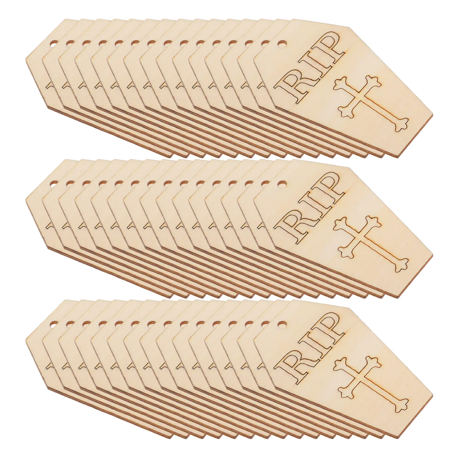 50pcs Wooden Hanging naments DIY Wood Coffin Chips Kids Craft Toys Halloween Decor Safe Materials Creativity Skills Sewing