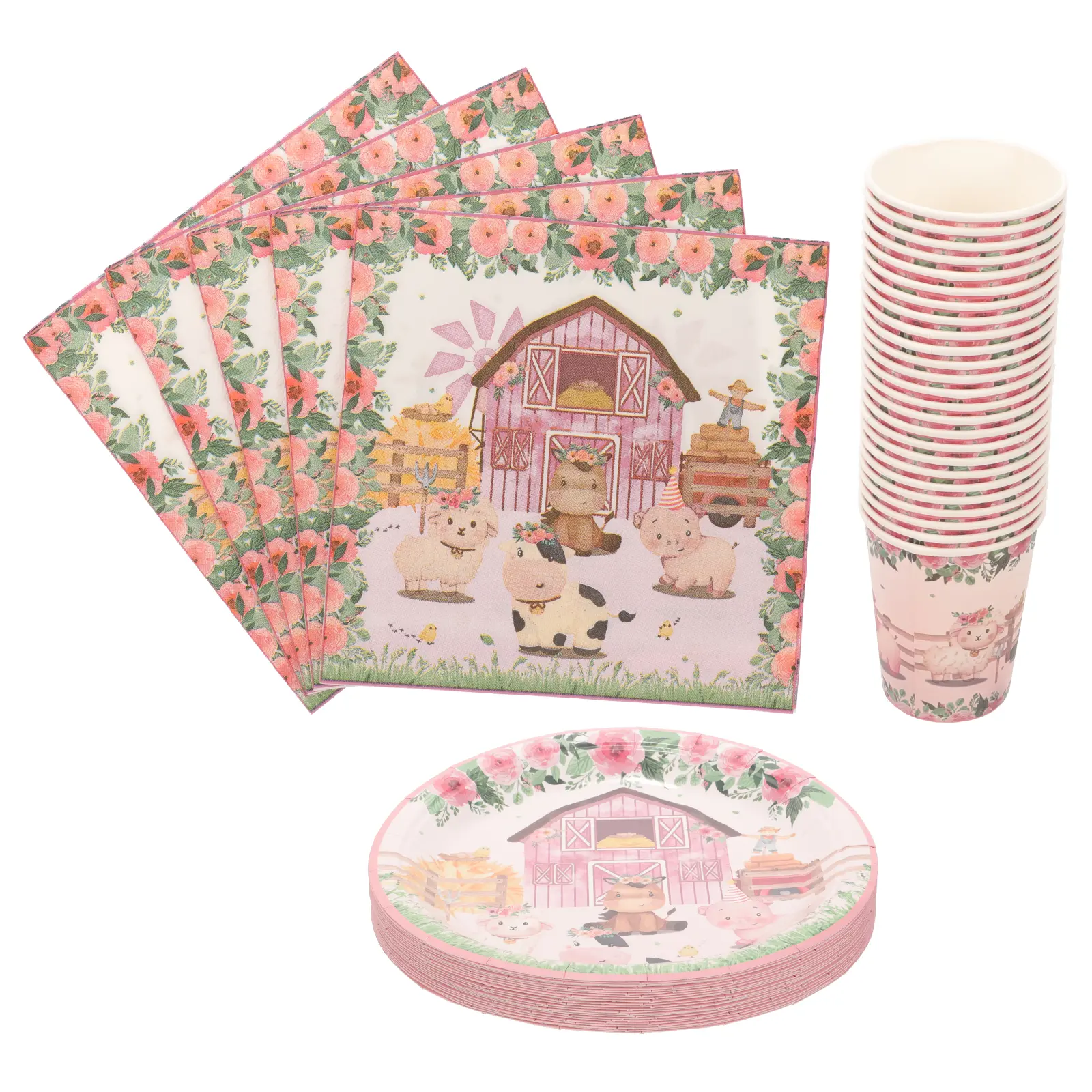 24 Pink Animal Plates Cups Napkins Party Supplies Decorations Farm Theme Baby Shower Decorations Baby Shower Disposable