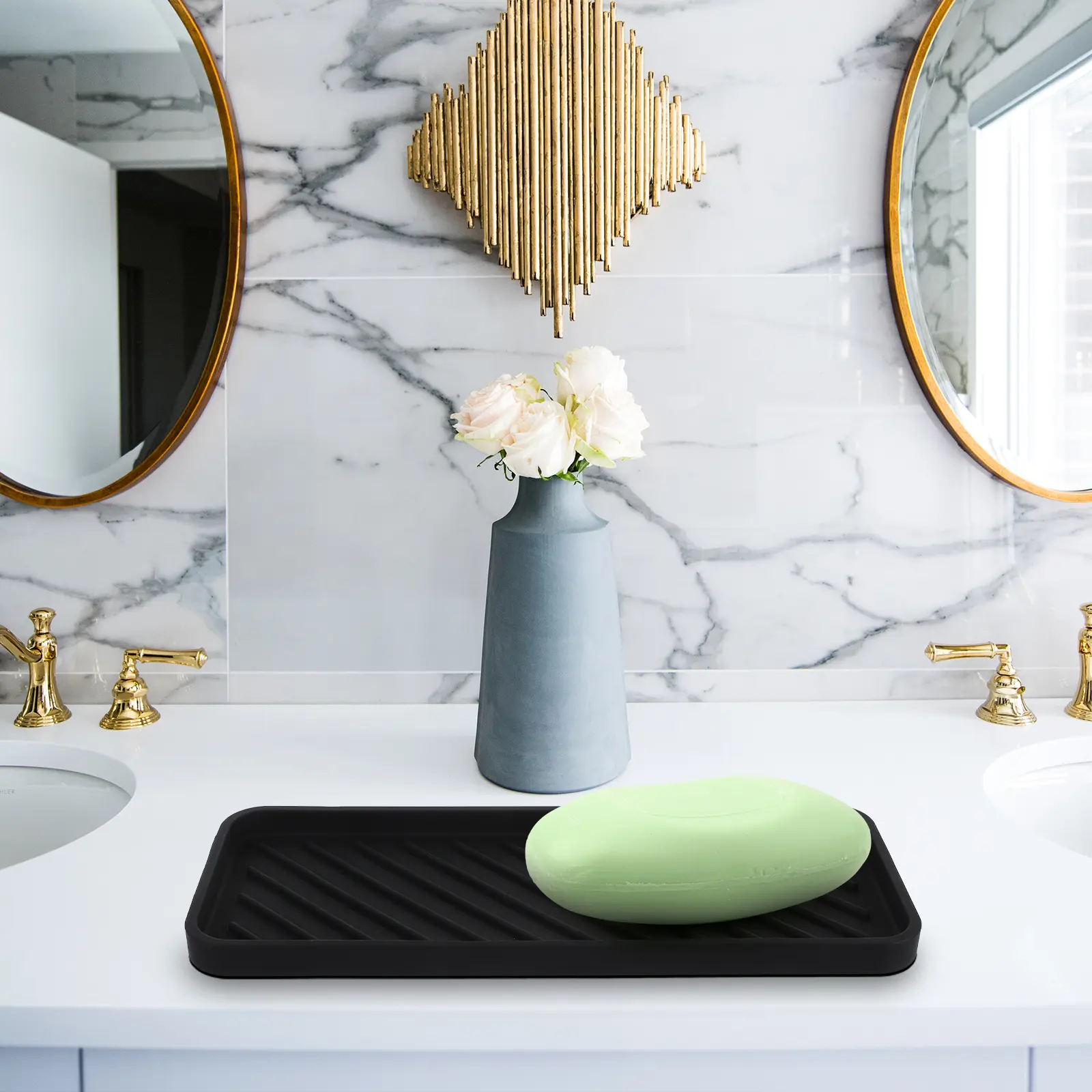 2Pcs Silicone Soap Dish Black Bathroom Tray St Multifunctional Holder AntiSlip Design For Bar Soap Sponge Storage