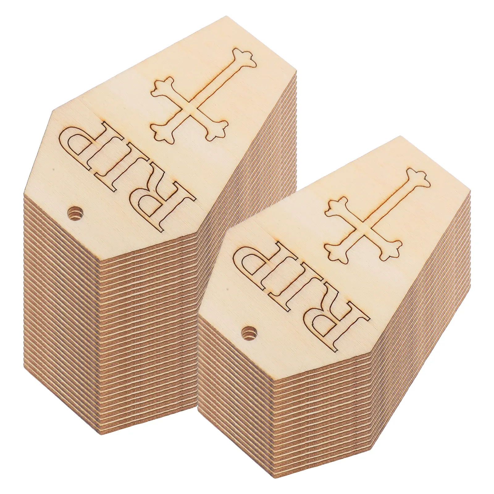 50pcs Wooden Hanging naments DIY Wood Coffin Chips Kids Craft Toys Halloween Decor Safe Materials Creativity Skills Sewing
