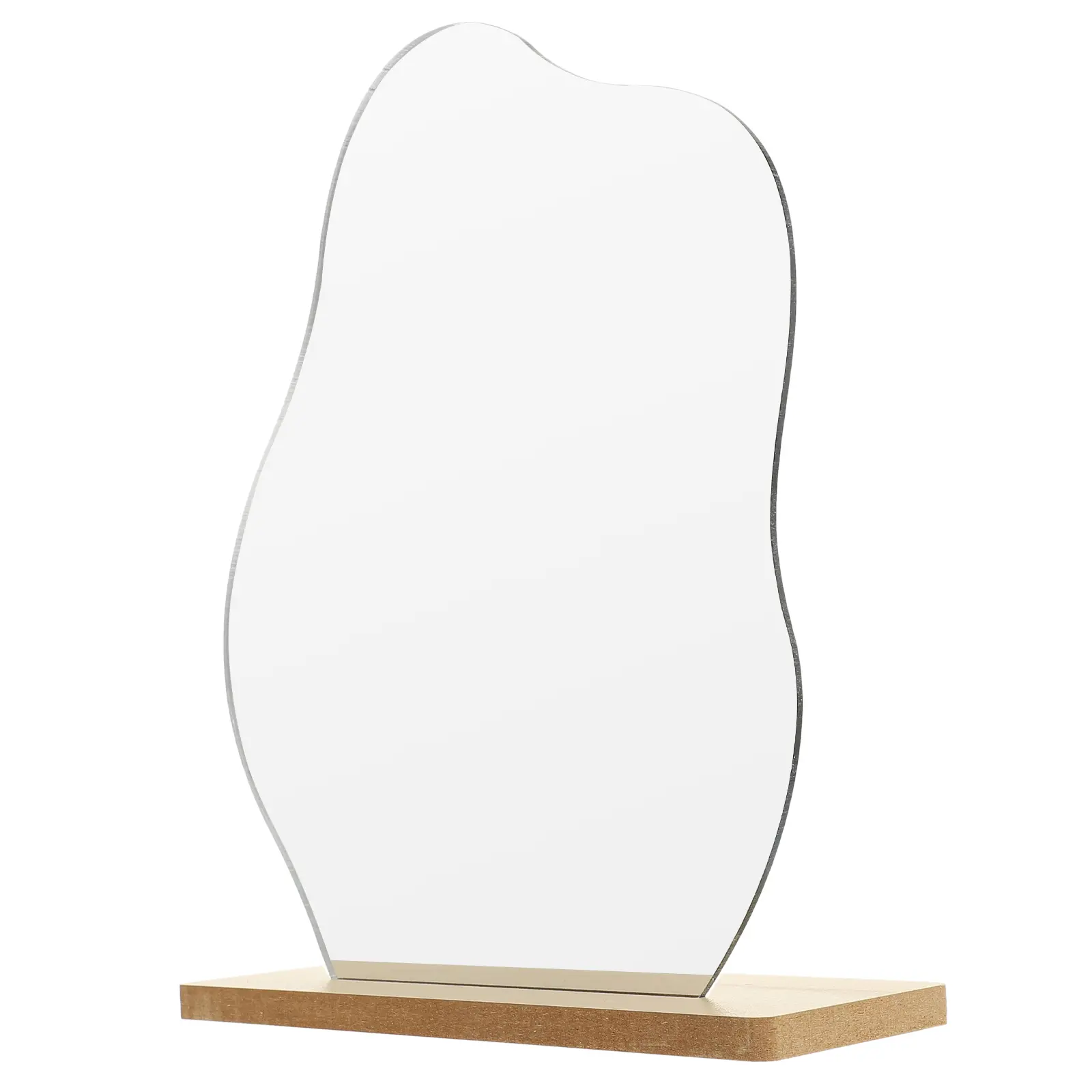 Irregular Flip Vanity Mirror with Wooden Stand for Bedroom Bathroom Desk Home Decor Portable Makeup Mirrors Acrylic Surface