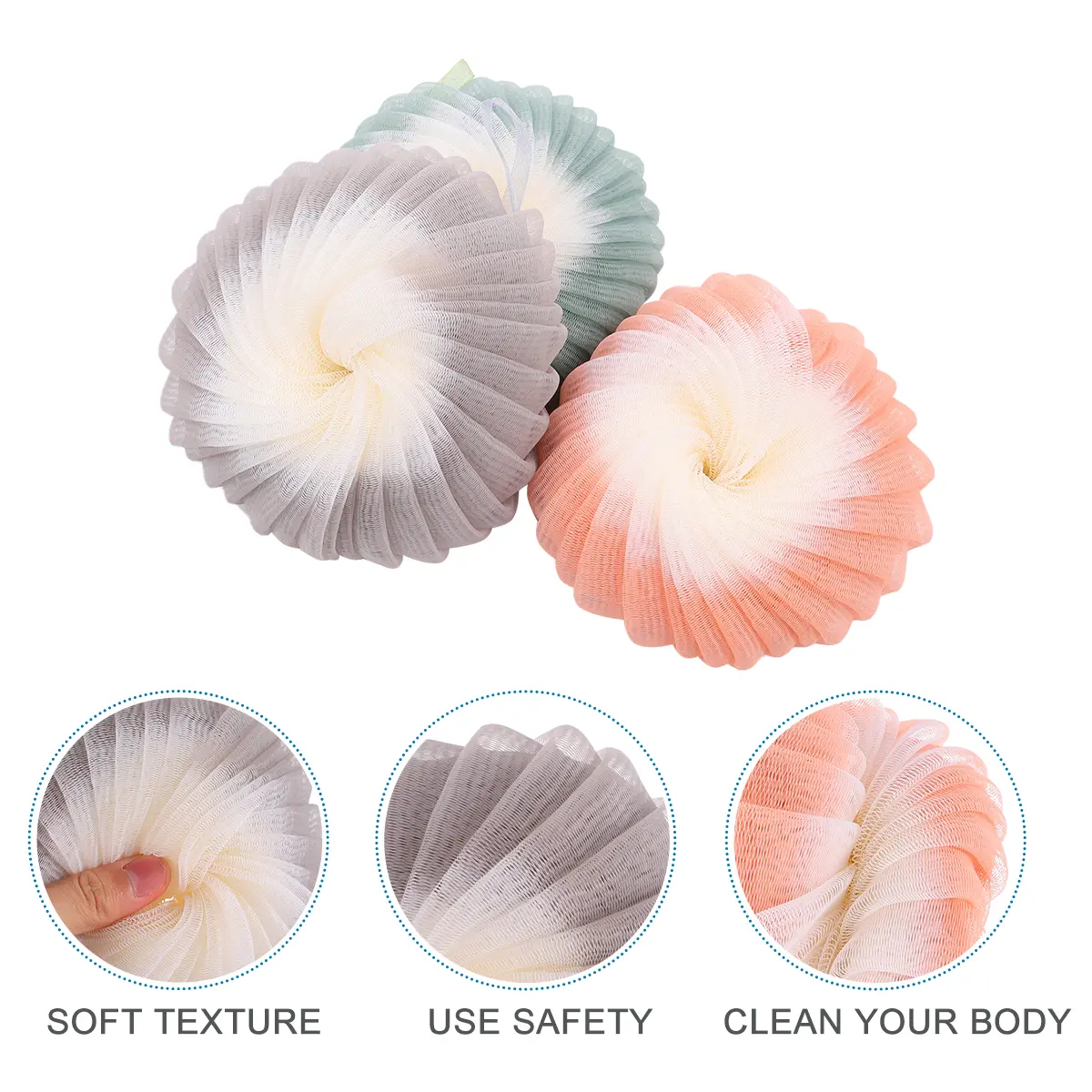 3 Pcs Ball Loofah Sponge Shower Plastic Fiber Body Cleaning Accessories Two Color Mesh Bath Sponges Safe Use Environmentally