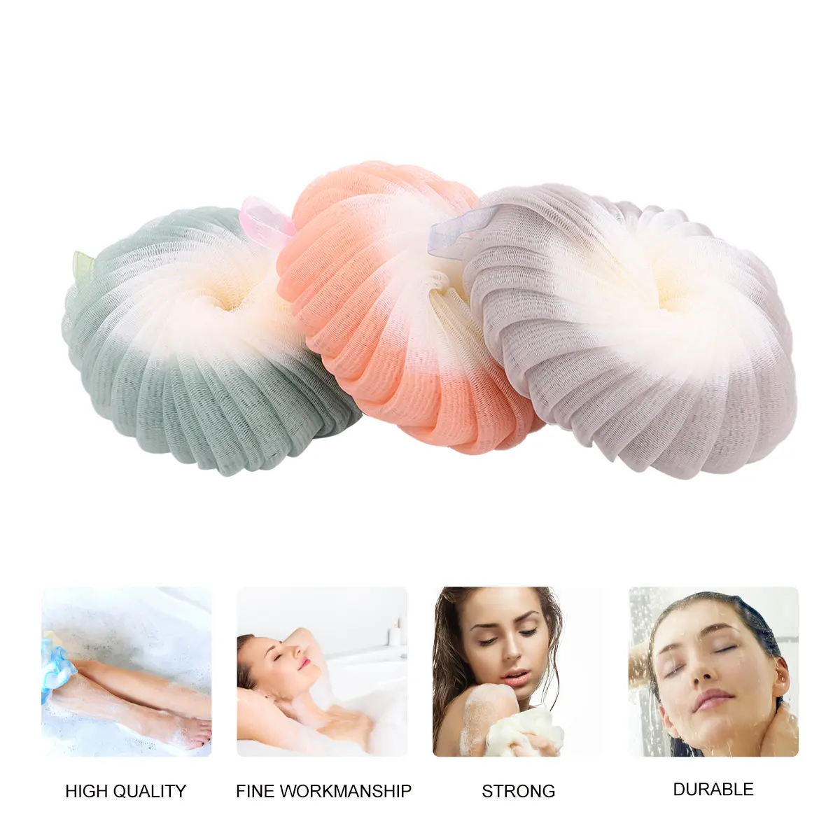 3 Pcs Ball Loofah Sponge Shower Plastic Fiber Body Cleaning Accessories Two Color Mesh Bath Sponges Safe Use Environmentally